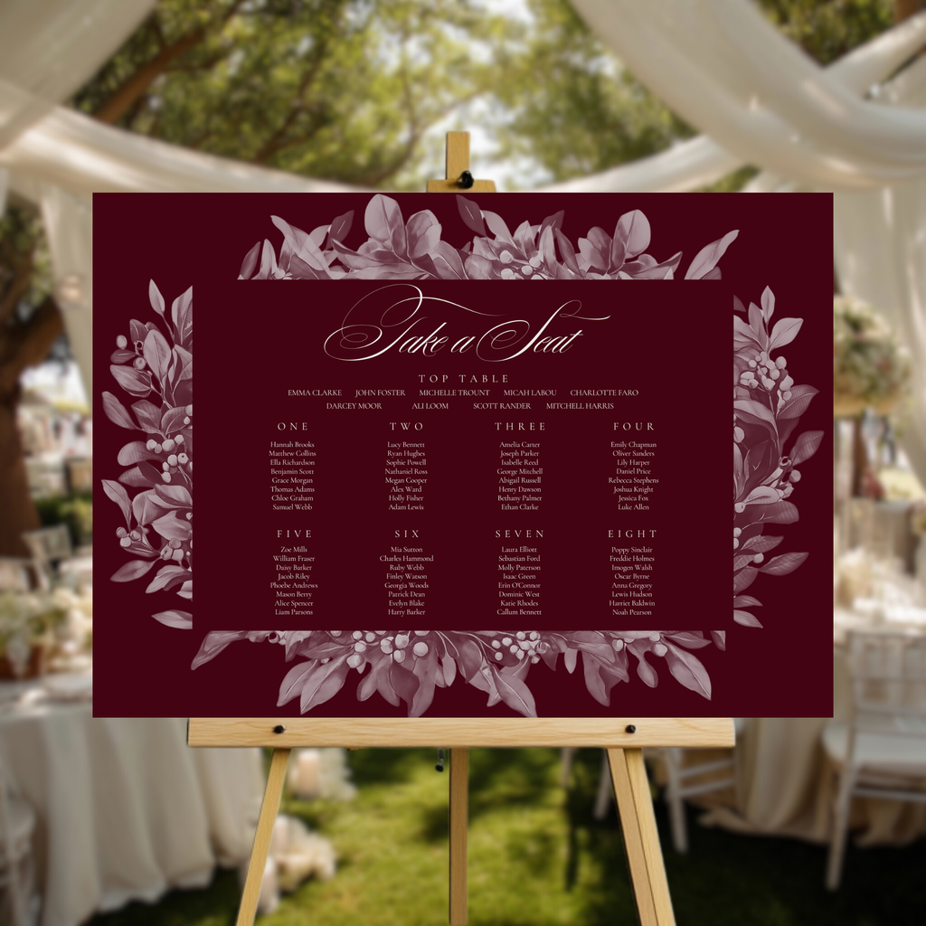 Burgundy Mistletoe Seating Plan Sign