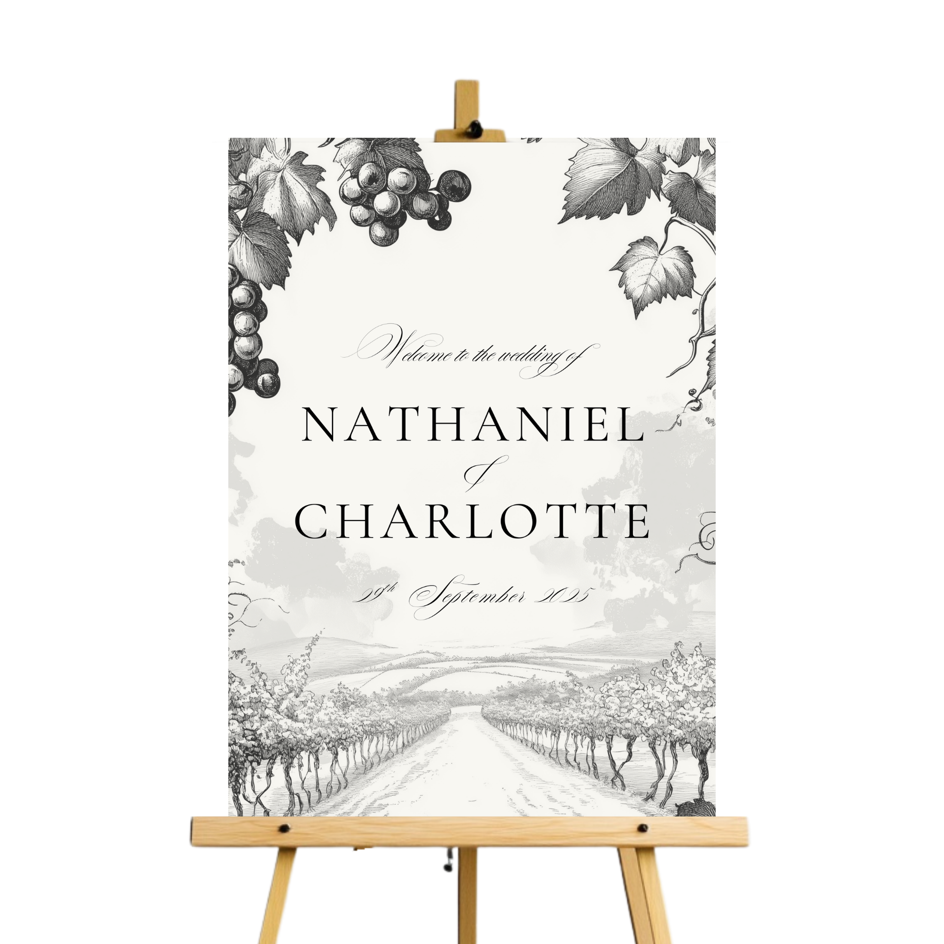 Monochrome Vineyard Welcome Sign