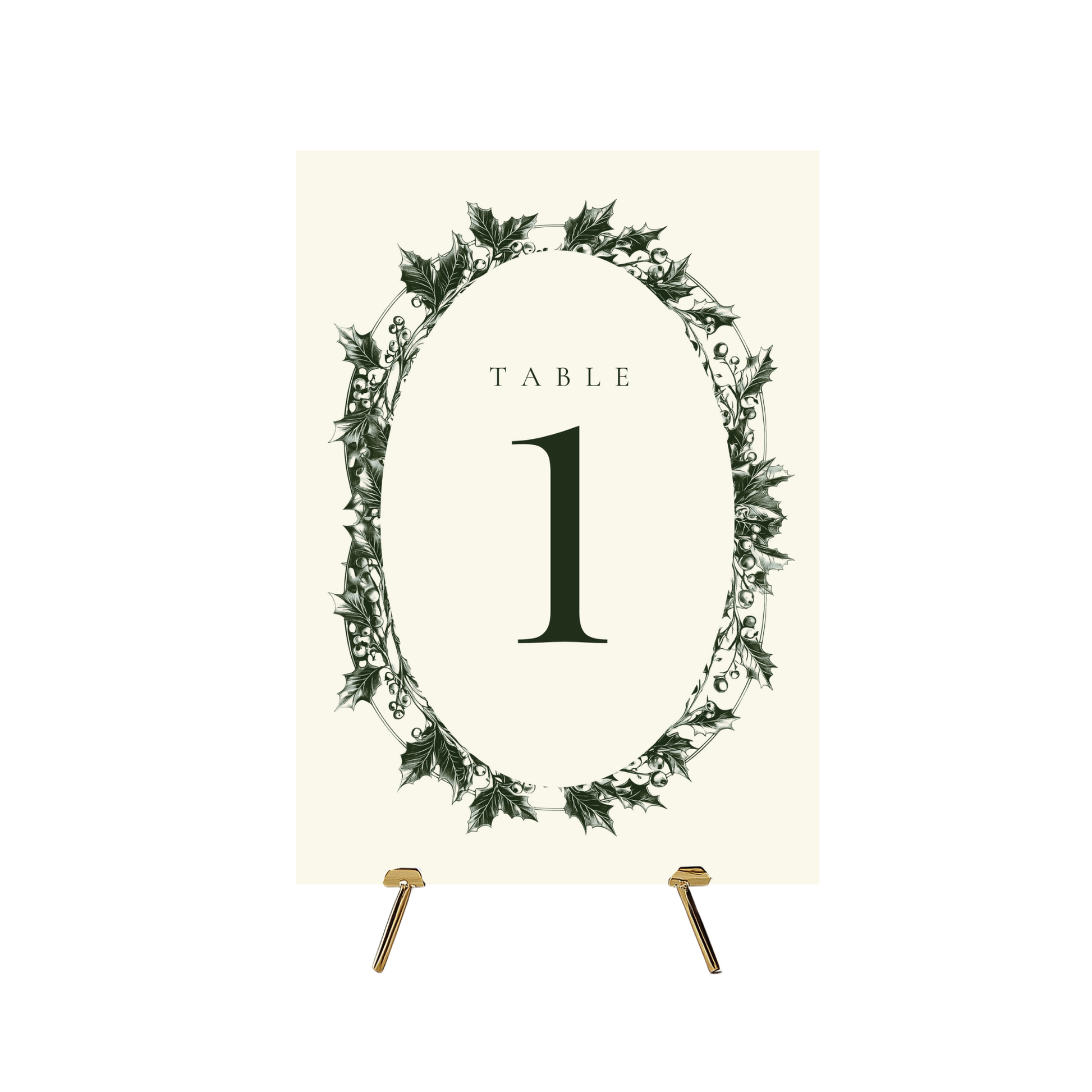 Green & Cream Holly Wreath Table Numbers