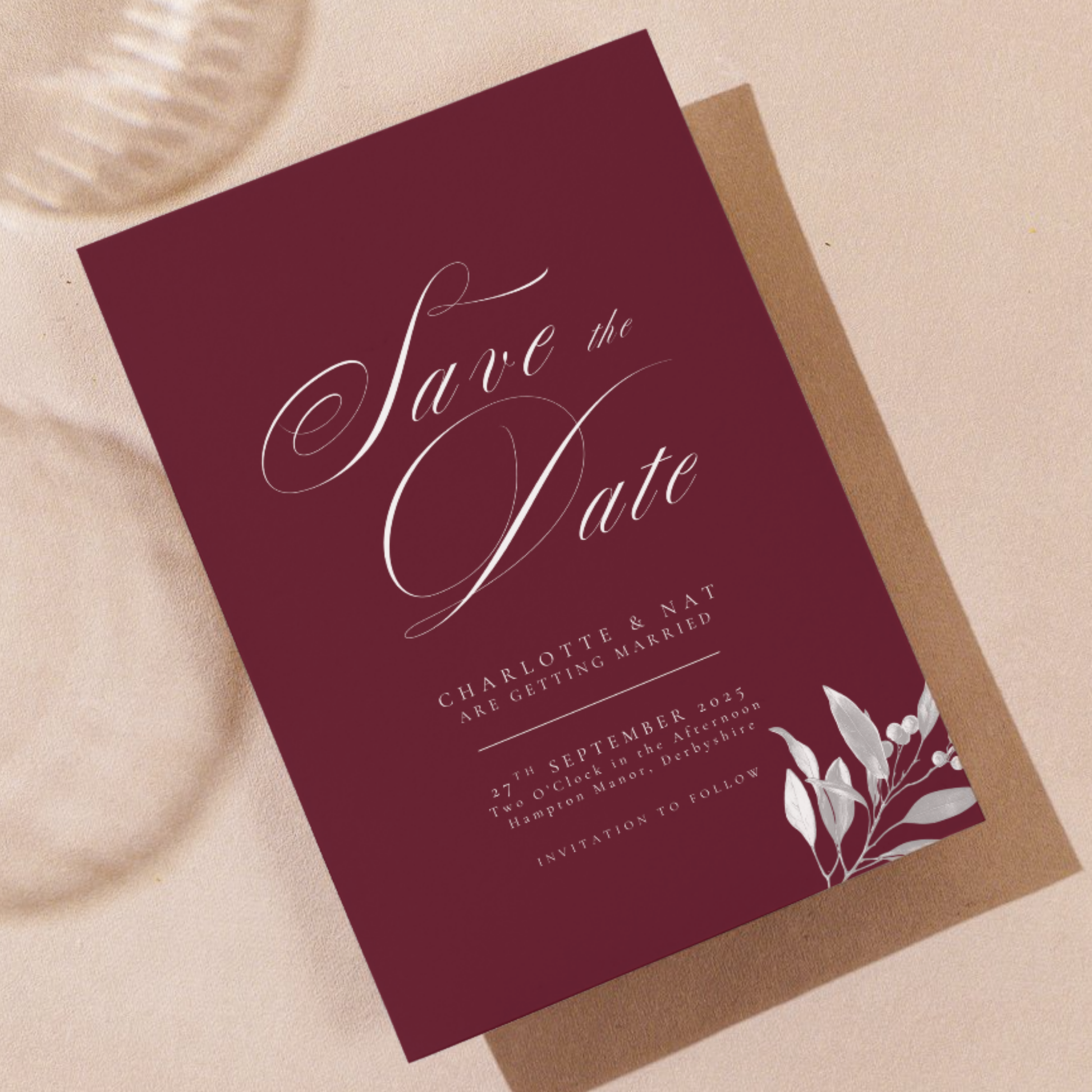 Burgundy Mistletoe Save The Date