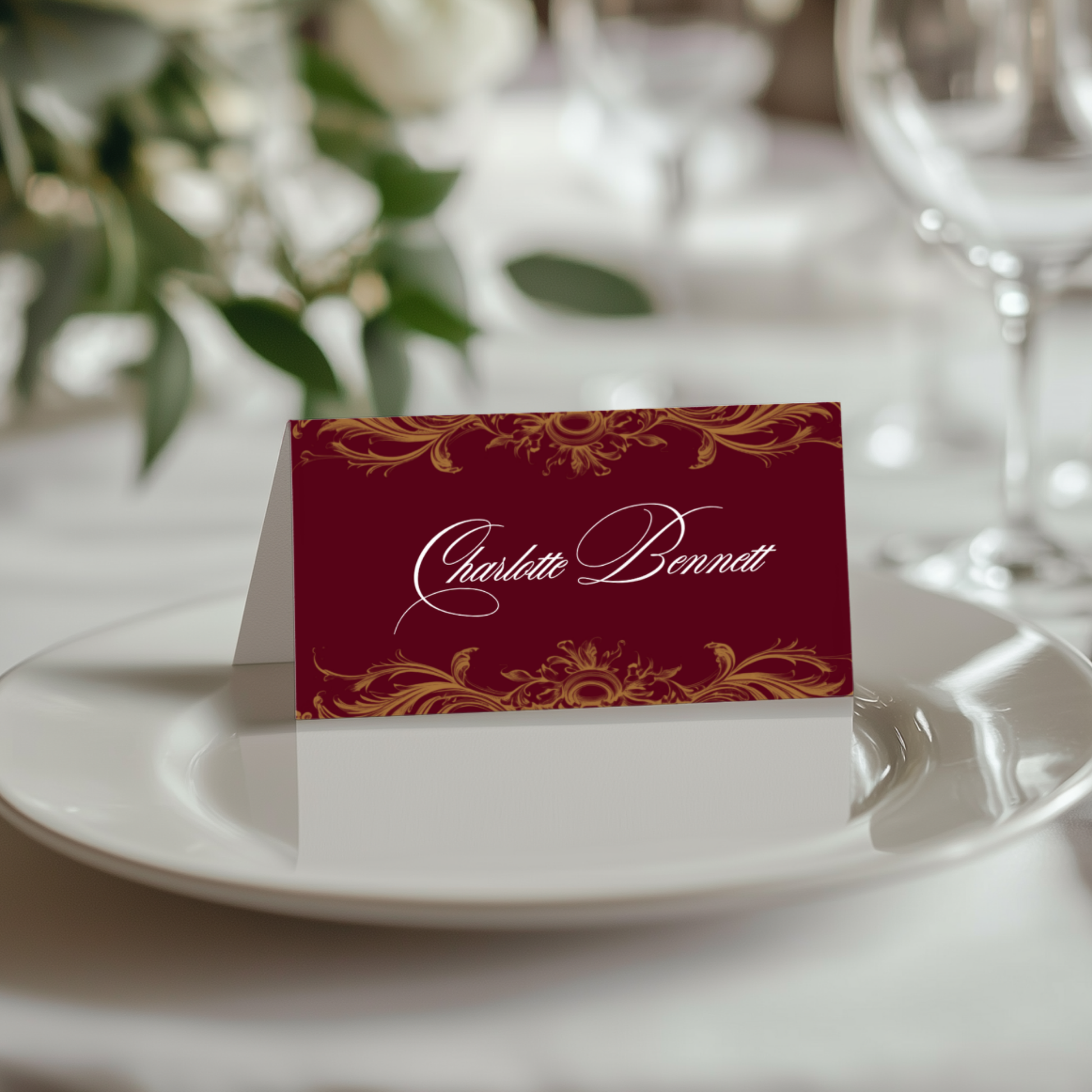 Red & Gold Rococo Frame Name Place Cards