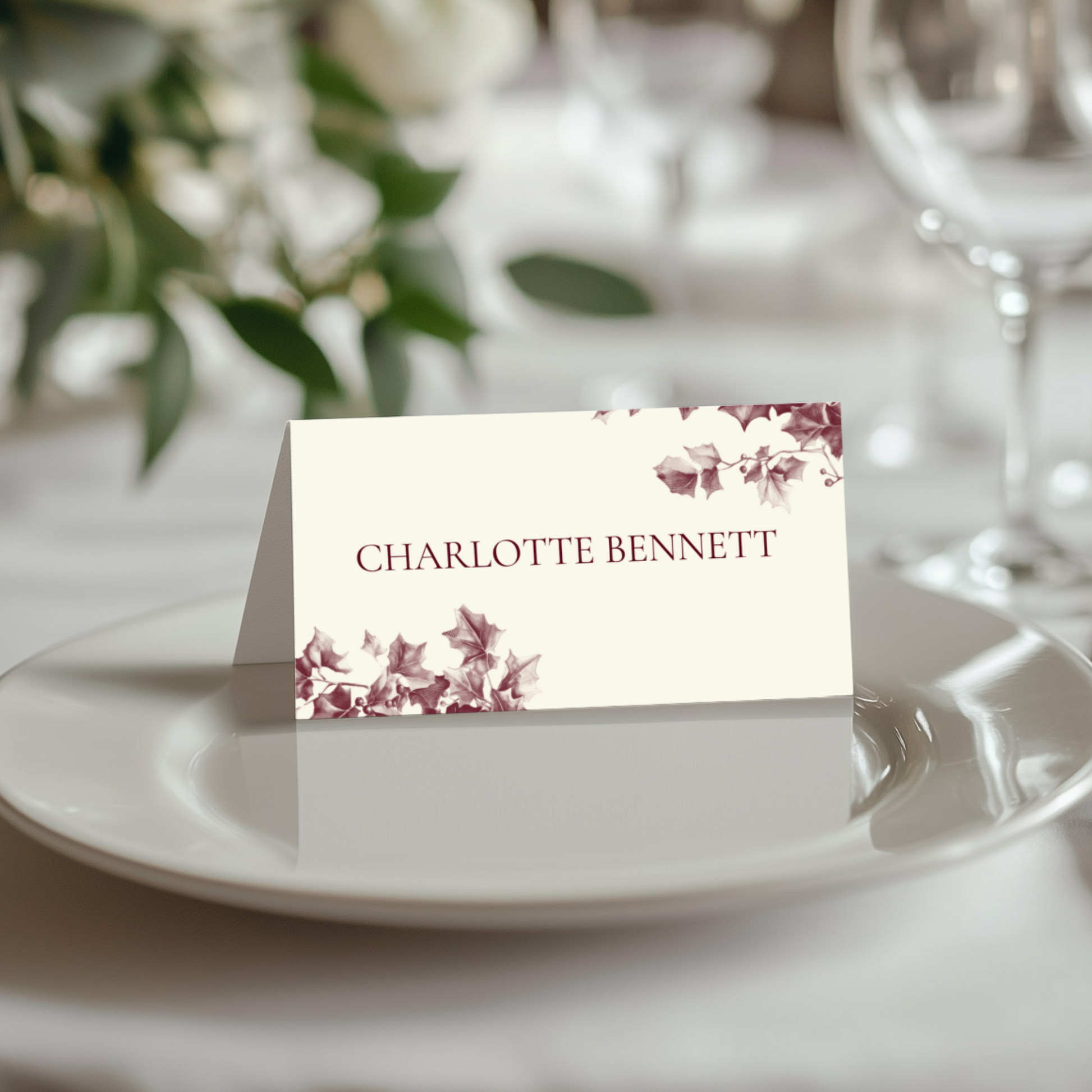 Red & Cream Holly Wreath Name Place Cards