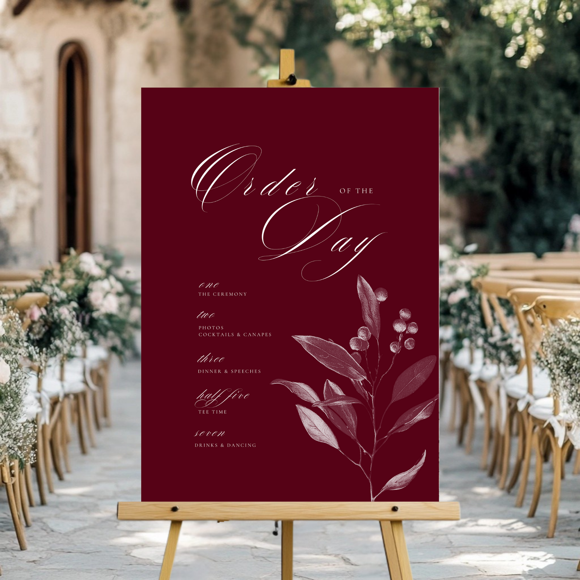 Burgundy Mistletoe Order Of The Day Sign