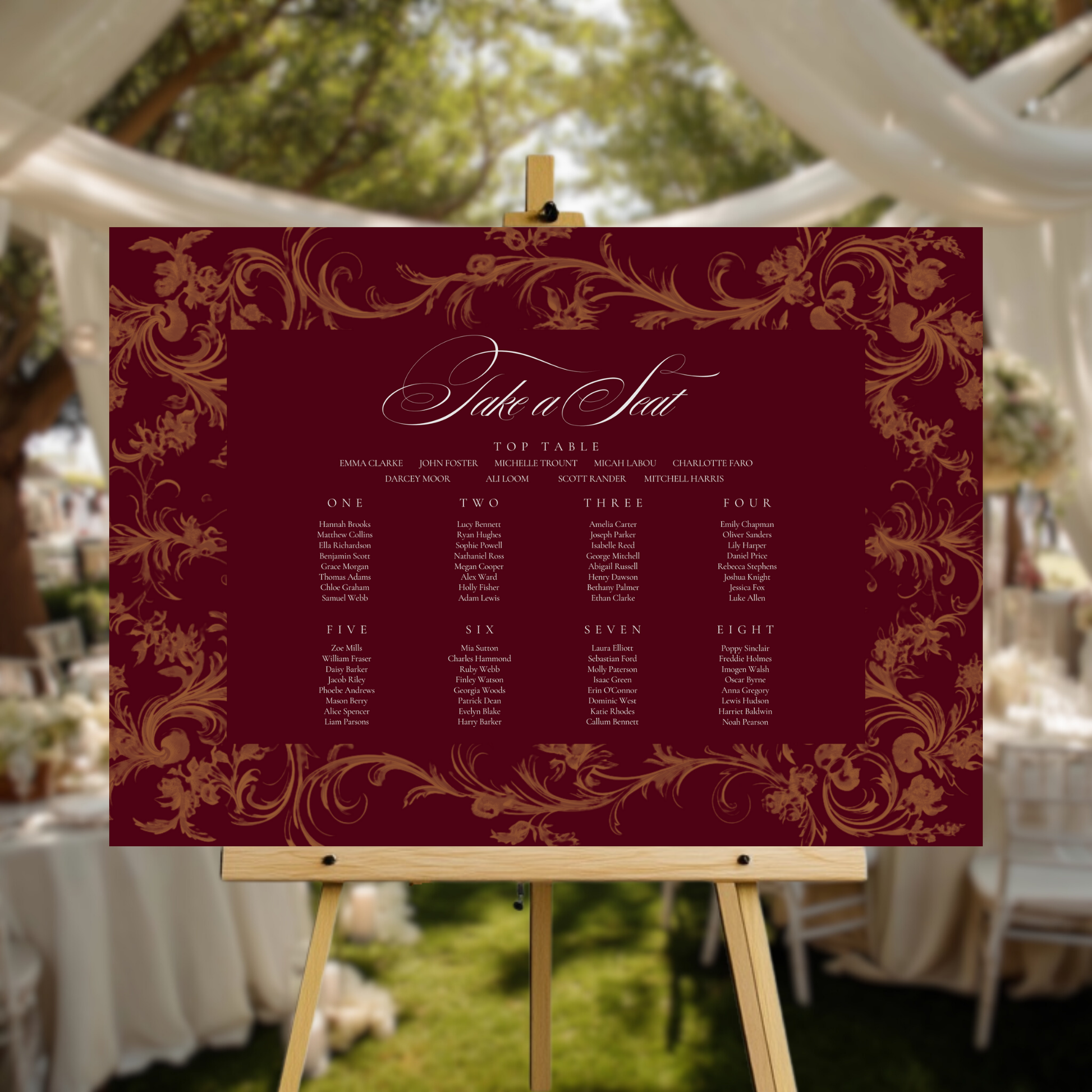 Red & Gold Rococo Frame Seating Plan Sign