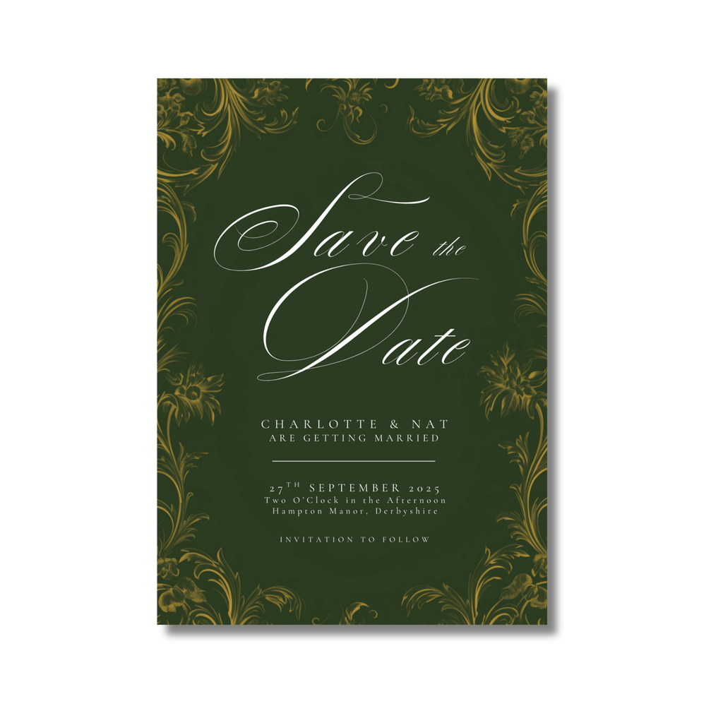 Green & Gold Rococo Frame Save The Date