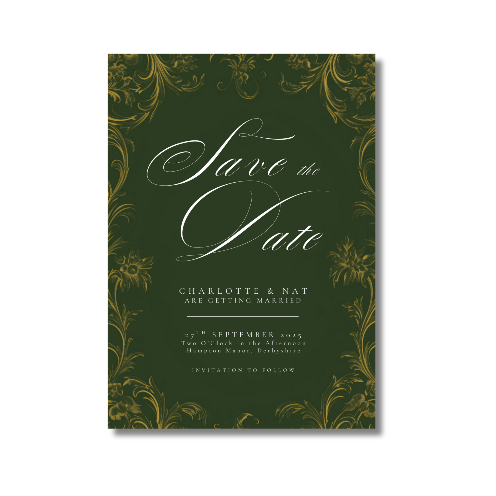 Green & Gold Rococo Frame Save The Date