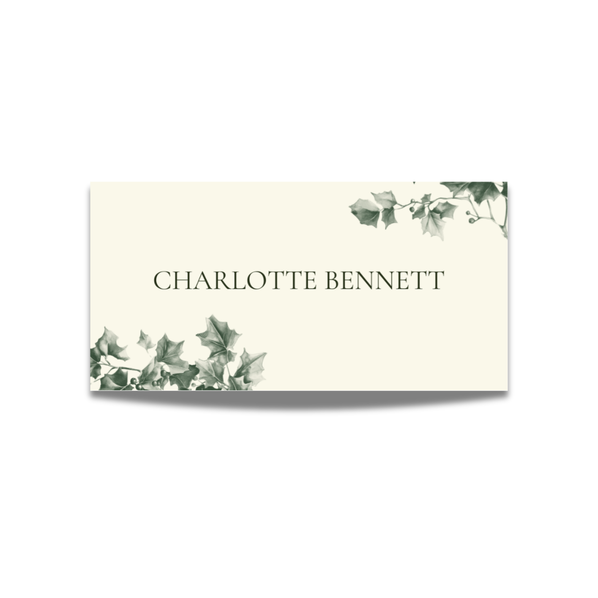 Green & Cream Holly Wreath Name Place Cards