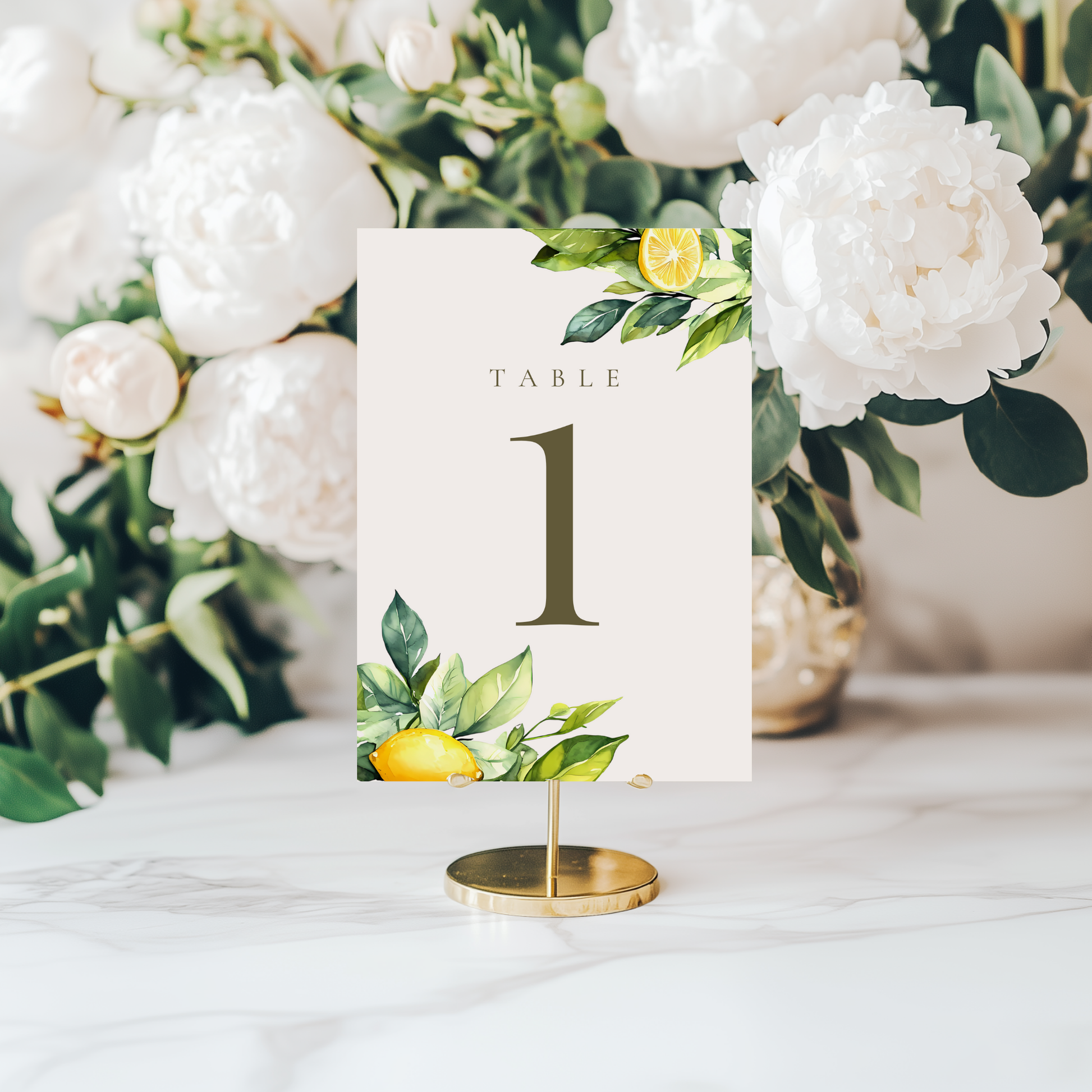 Lemons & Greenery Table Numbers