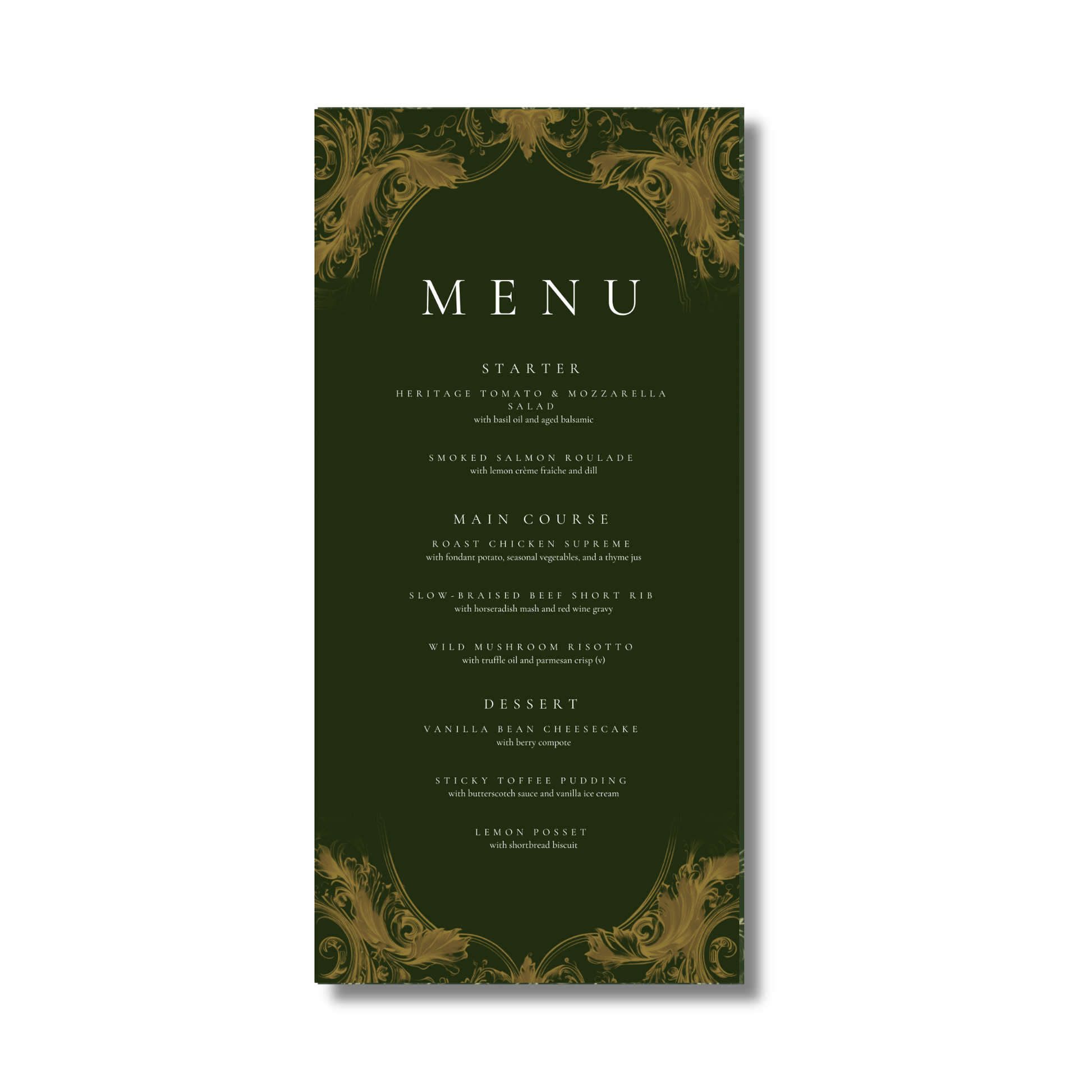 Green & Gold Rococo Frame Menu