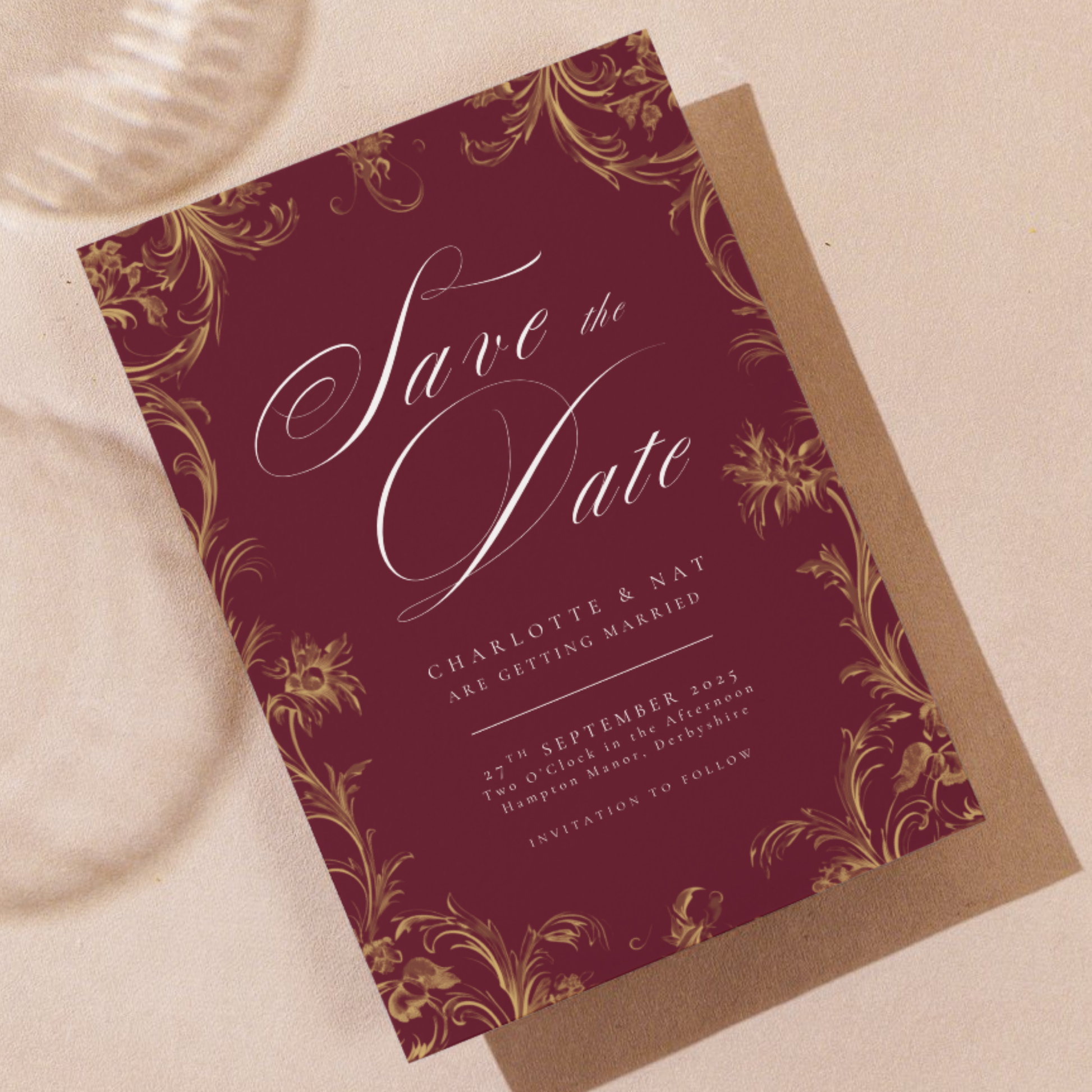 Red & Gold Rococo Frame Save The Date