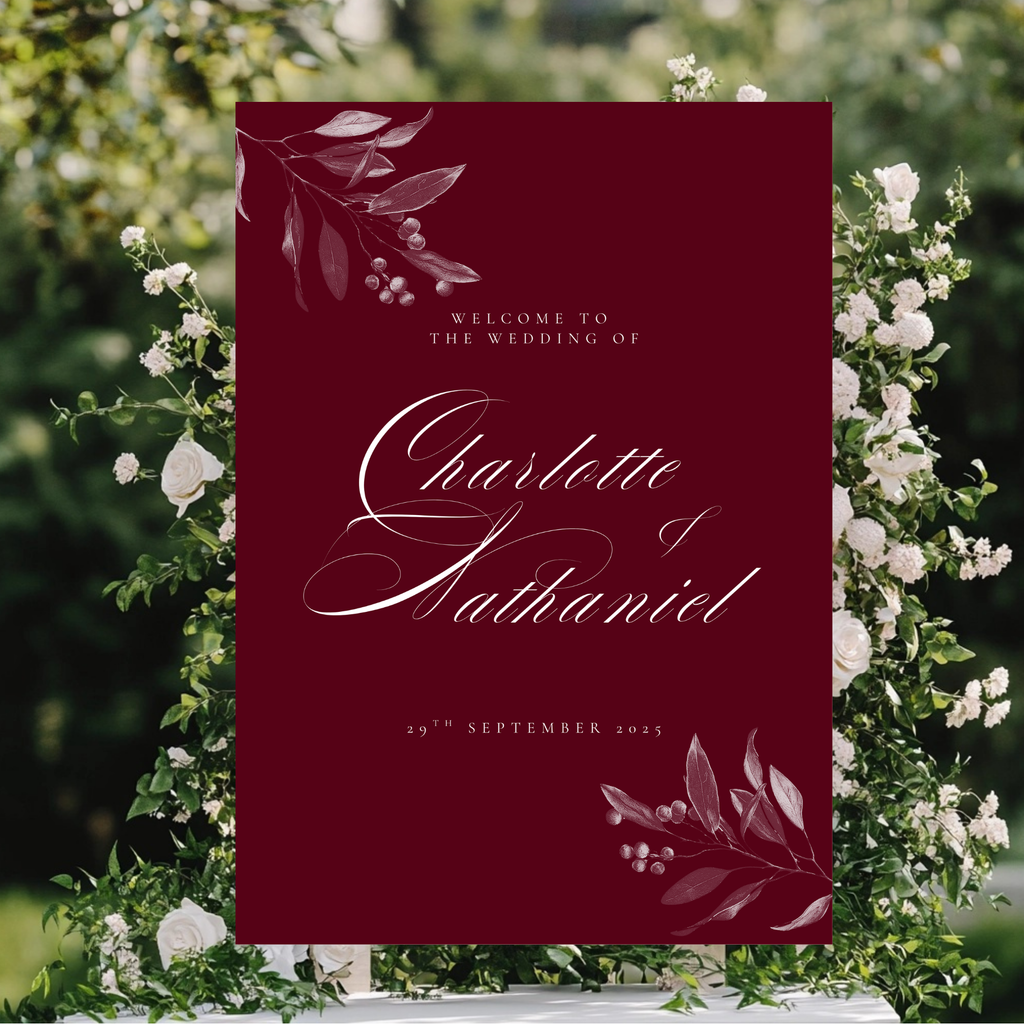 Burgundy Mistletoe Welcome Sign