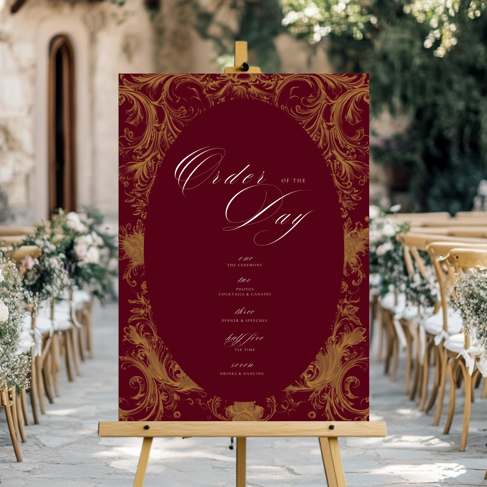 Red & Gold Rococo Frame Order Of The Day Sign