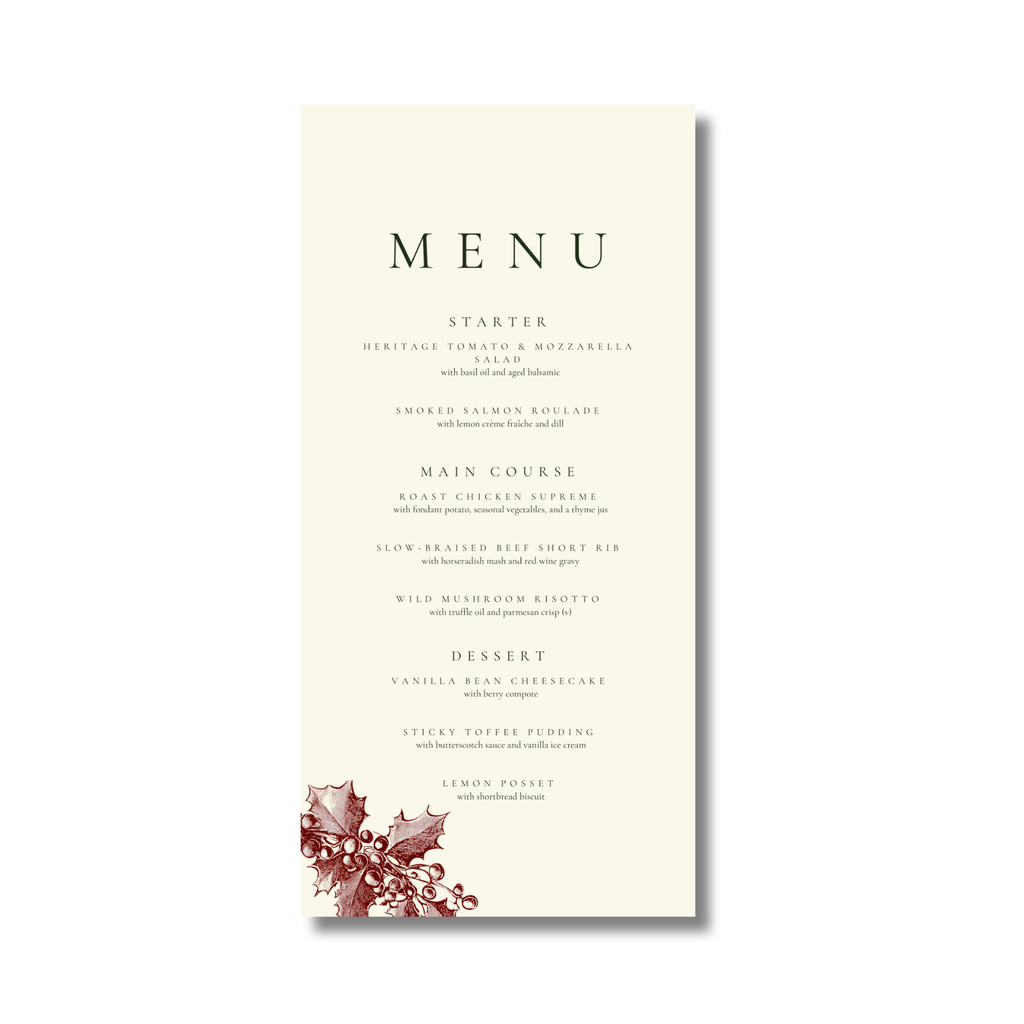 Red & Cream Holly Wreath Menu