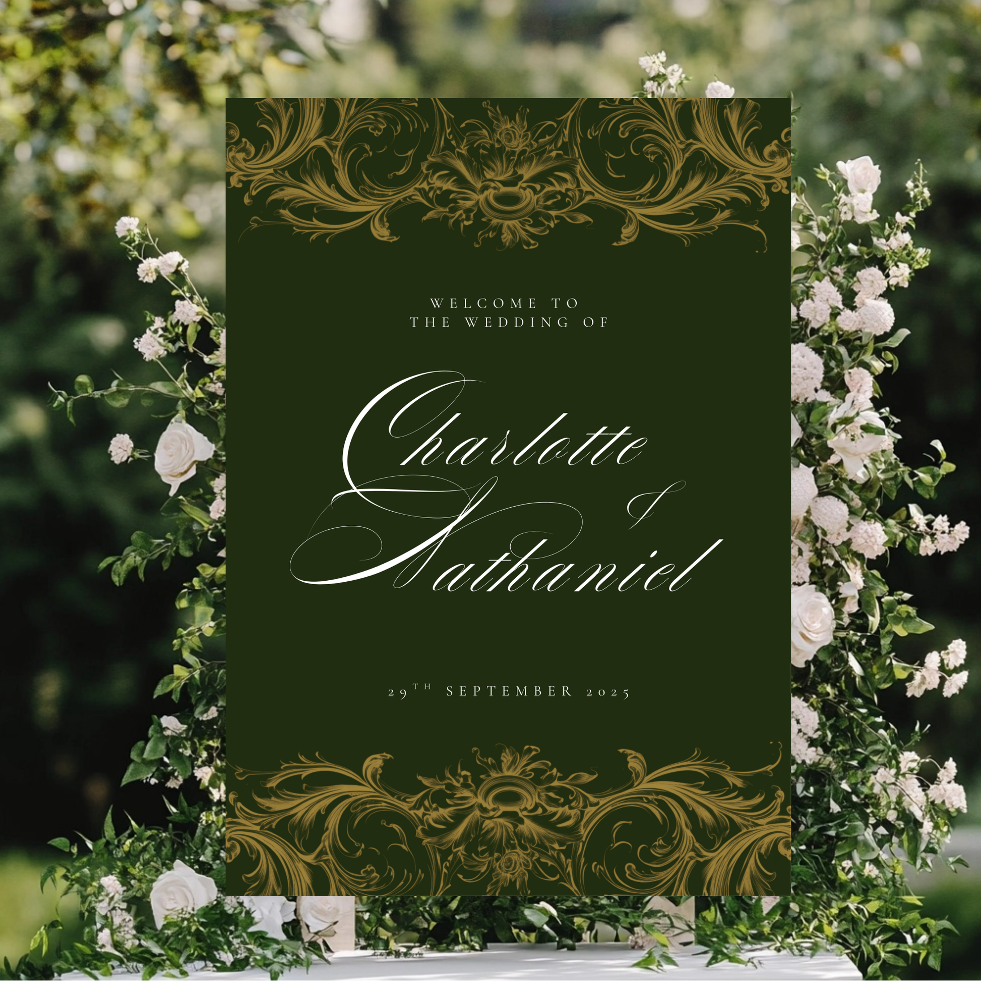 Green & Gold Rococo Frame Welcome Sign