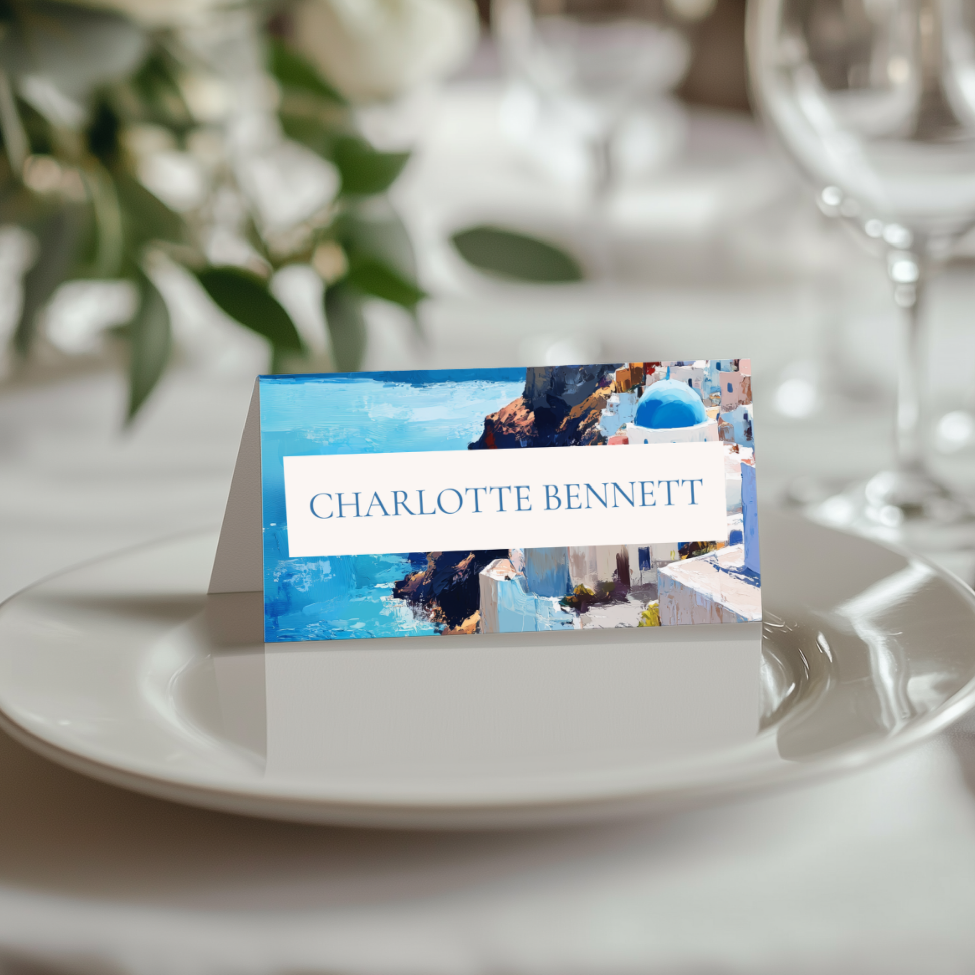 Santorini Painting Name Place Cards