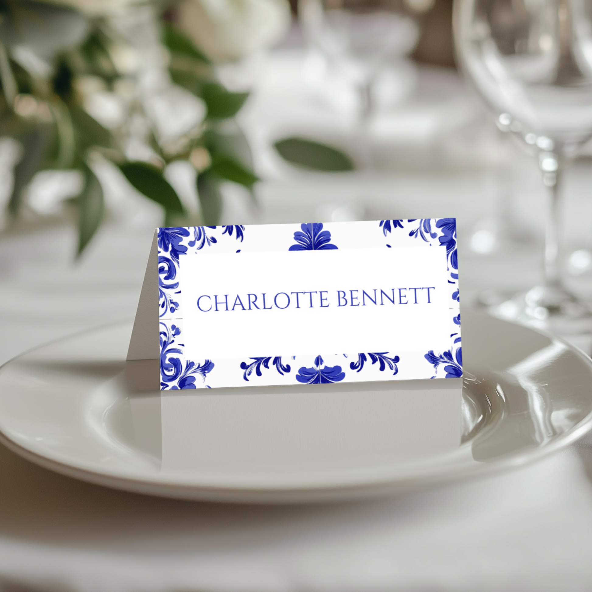 Blue Tiling Name Place Cards