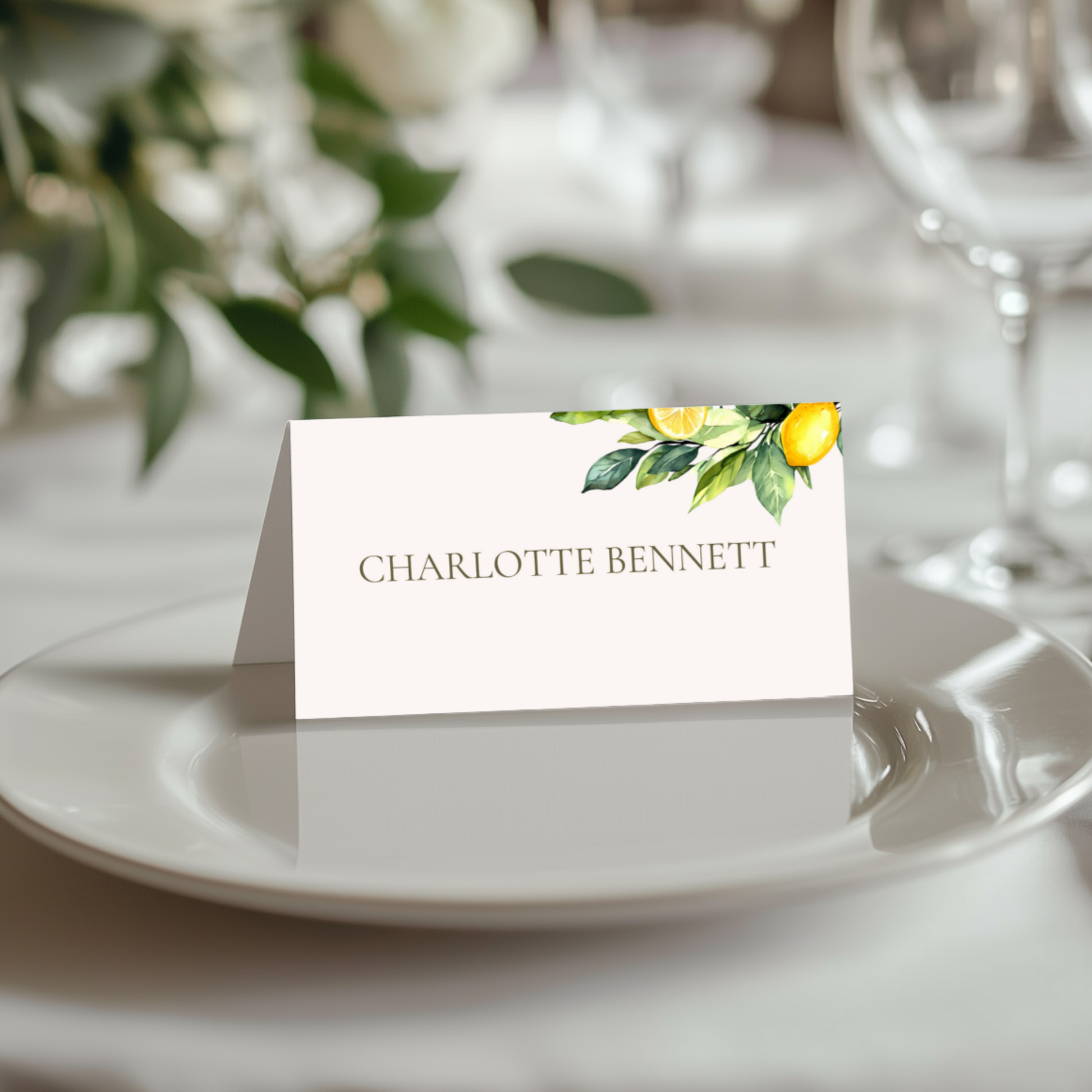 Lemons & Greenery Name Place Cards