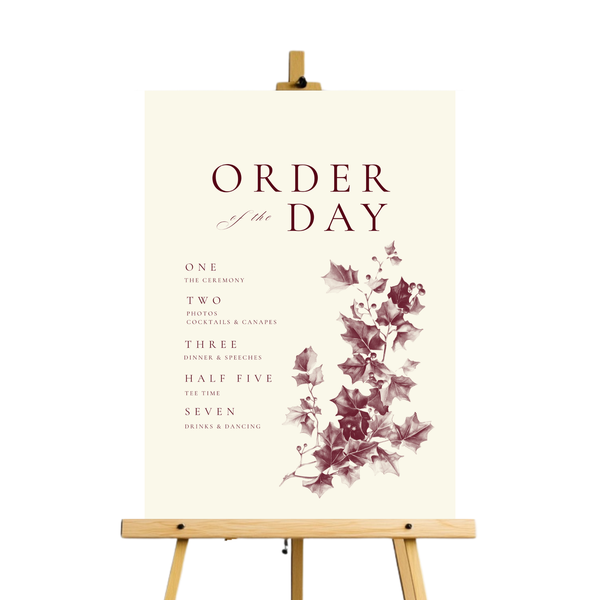 Red & Cream Holly Wreath Order Of The Day Sign