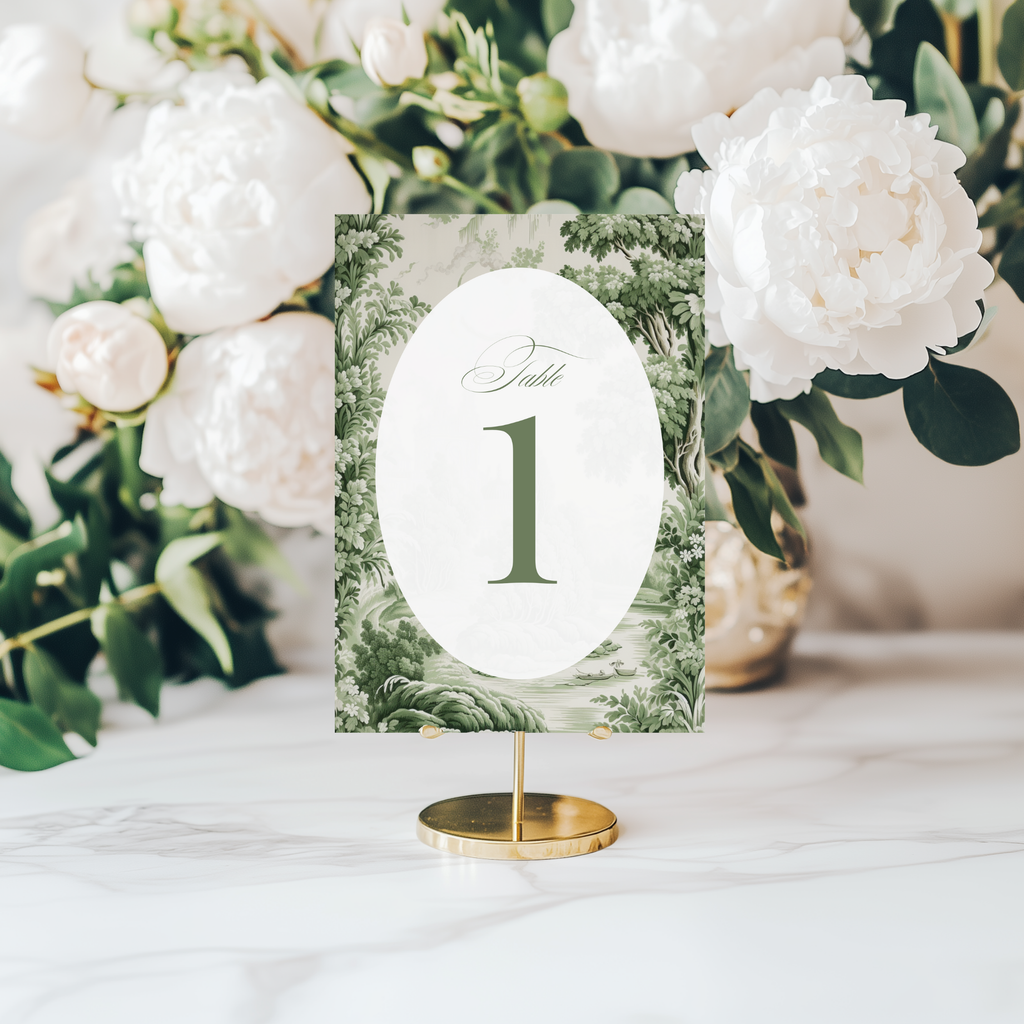 Green Toile Table Numbers