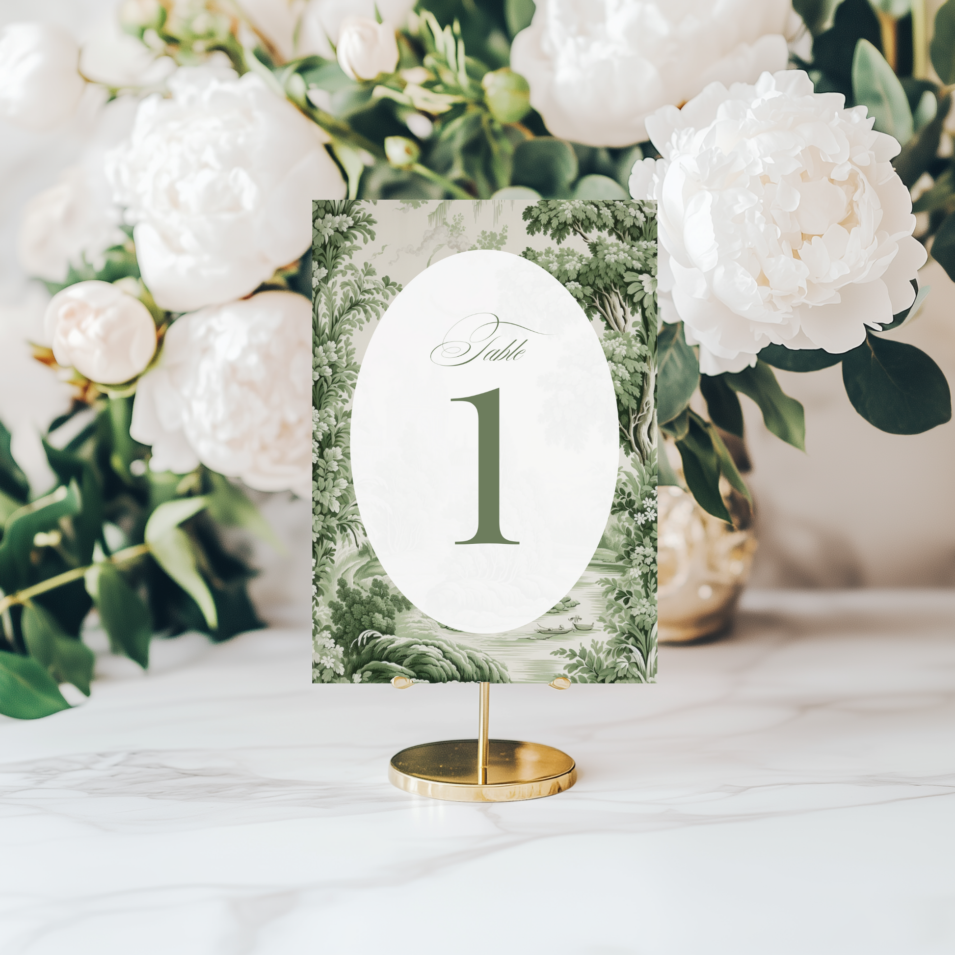 Green Toile Table Numbers