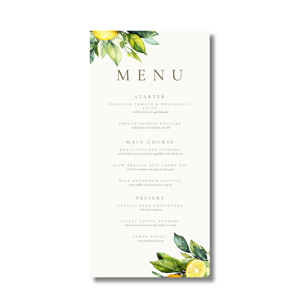 Lemons & Greenery Menu