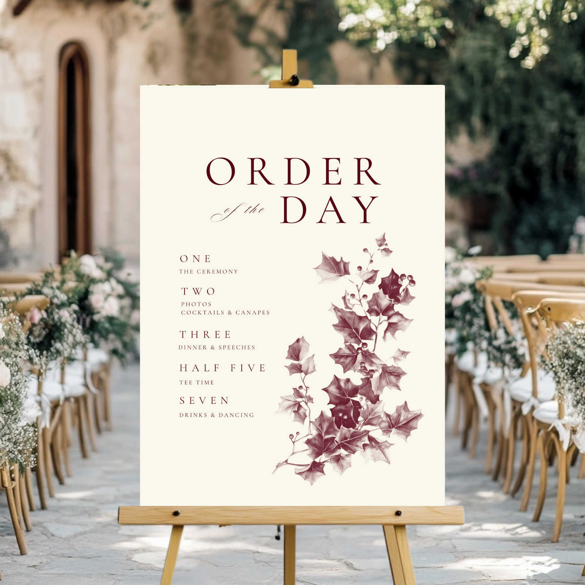 Red & Cream Holly Wreath Order Of The Day Sign