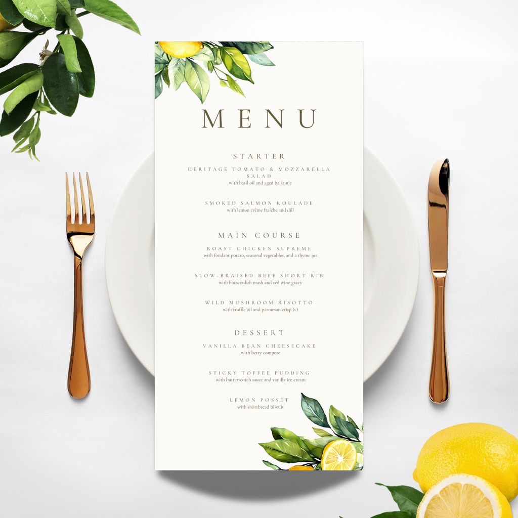 Lemons & Greenery Menu