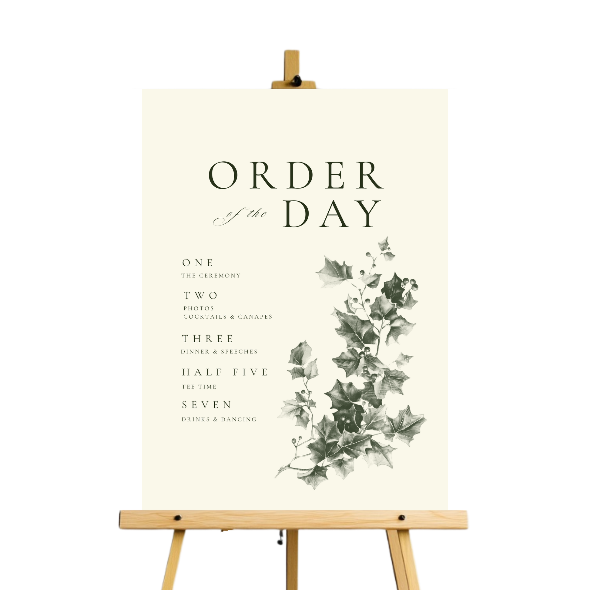 Green & Cream Holly Wreath Order Of The Day Sign