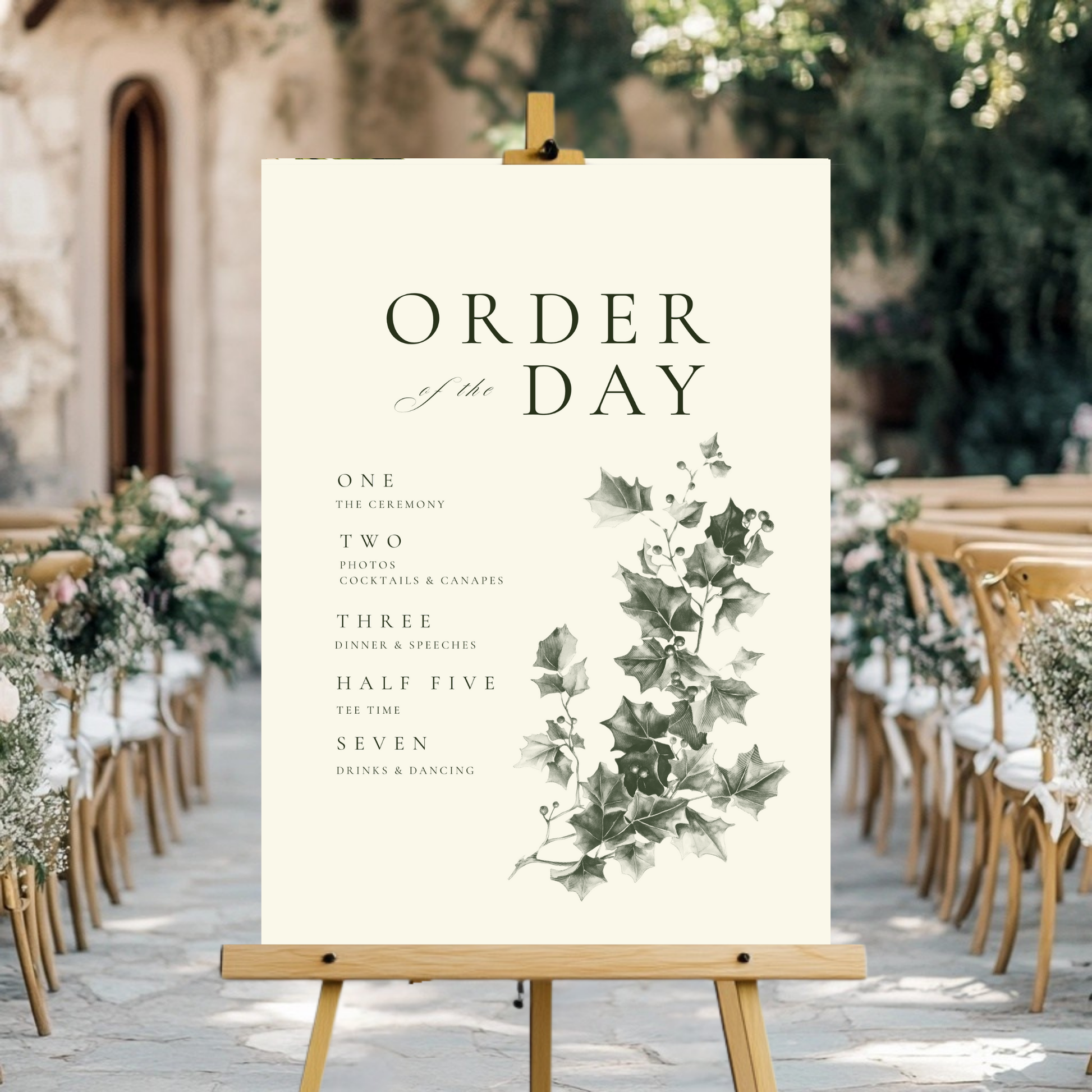 Green & Cream Holly Wreath Order Of The Day Sign