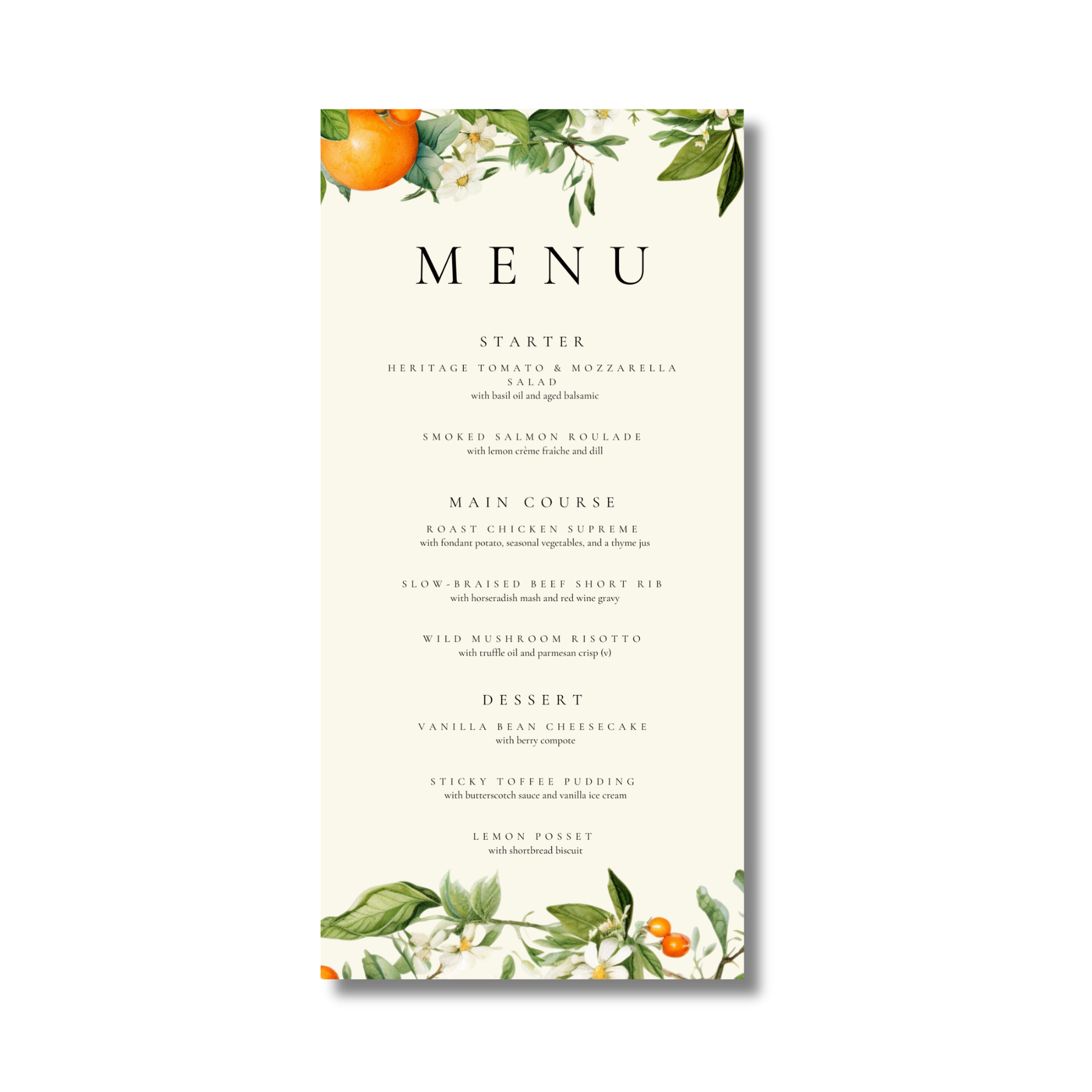 Orange Blossom Menu