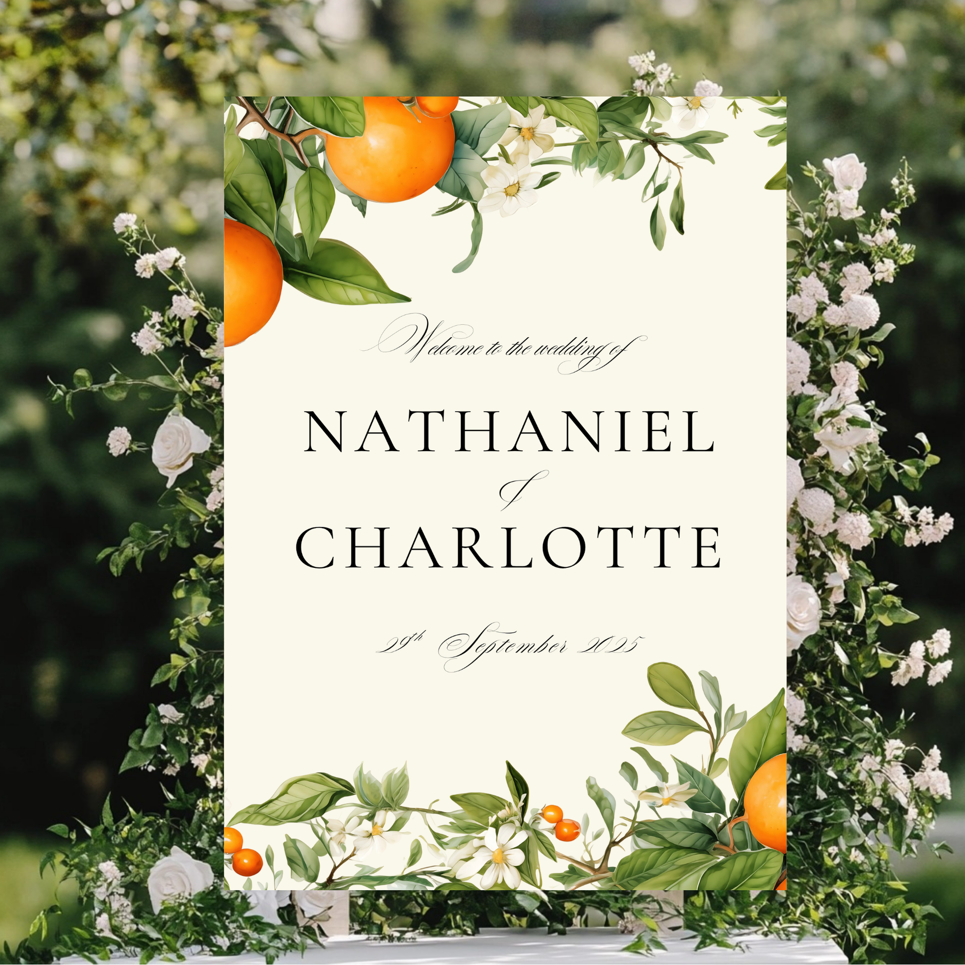 Orange & Blossom Welcome Sign