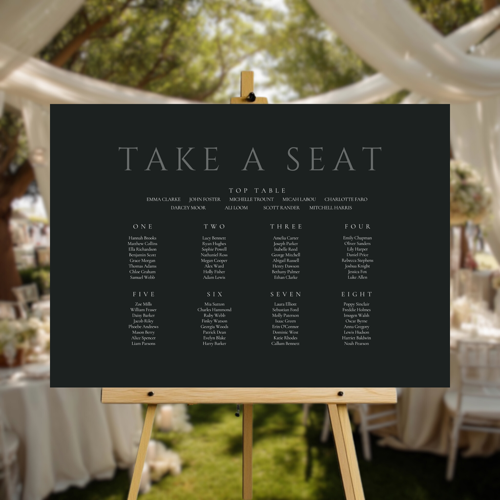 Minimalist Charcoal Seating Plan Sign