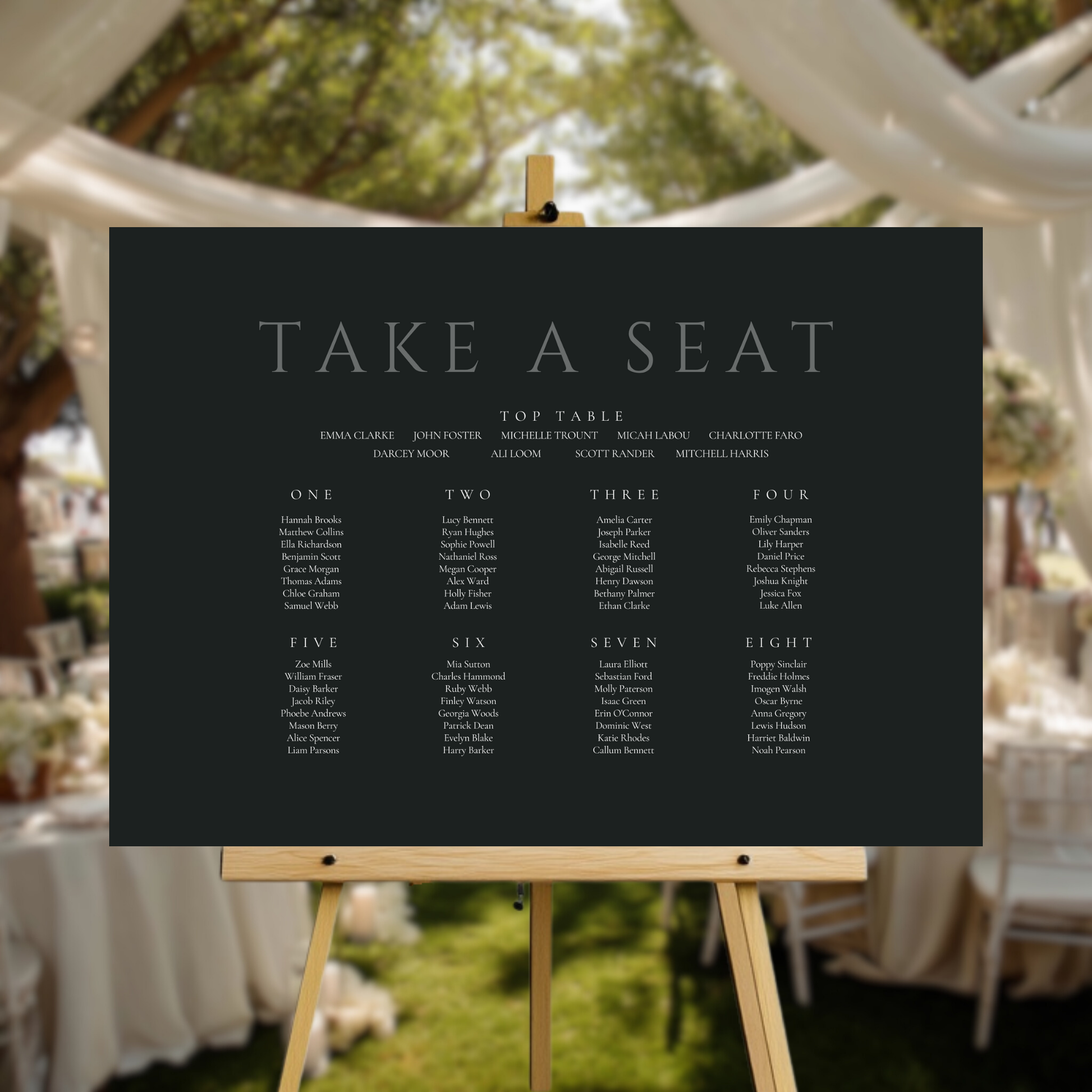 Minimalist Charcoal Seating Plan Sign