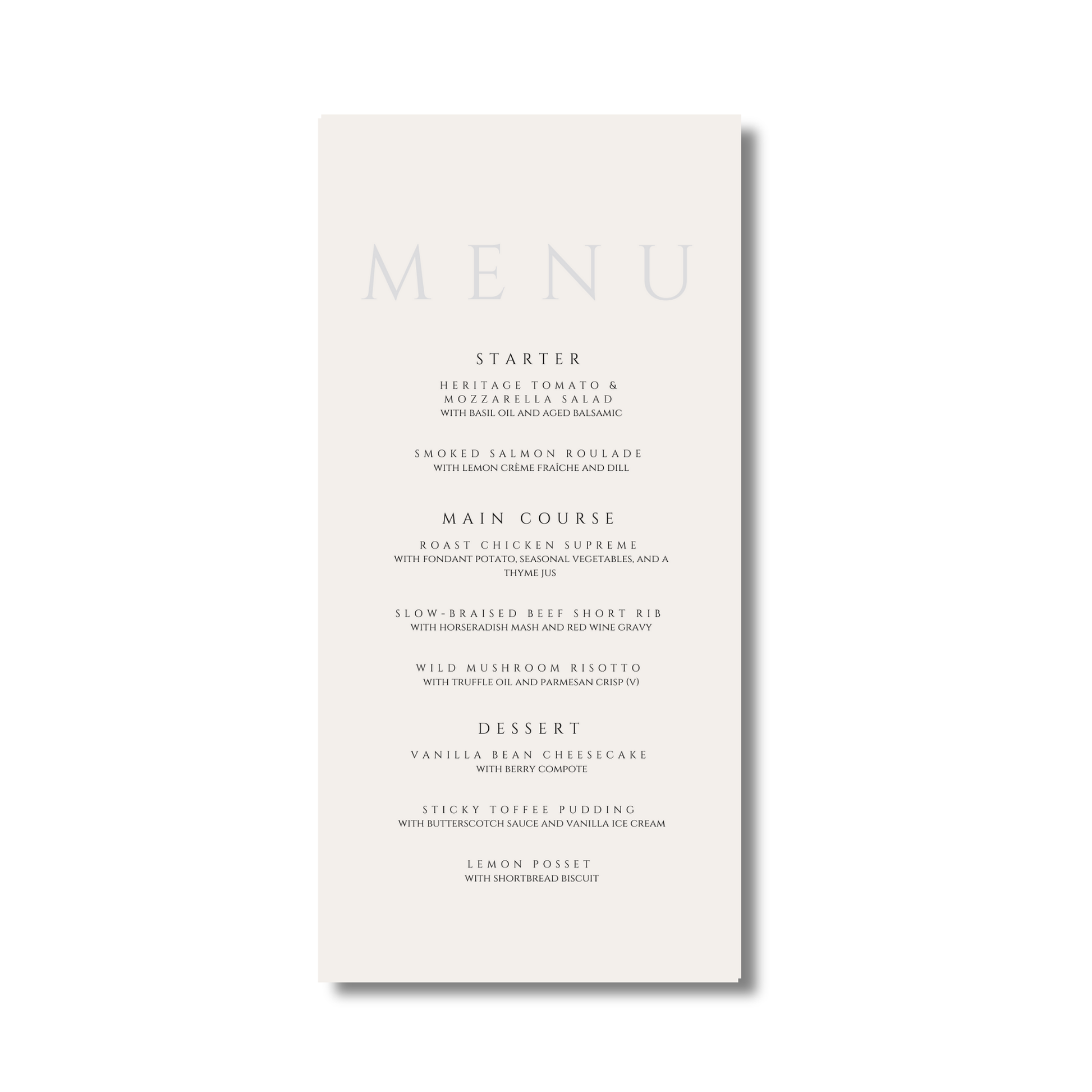 Minimalist Cream Menu