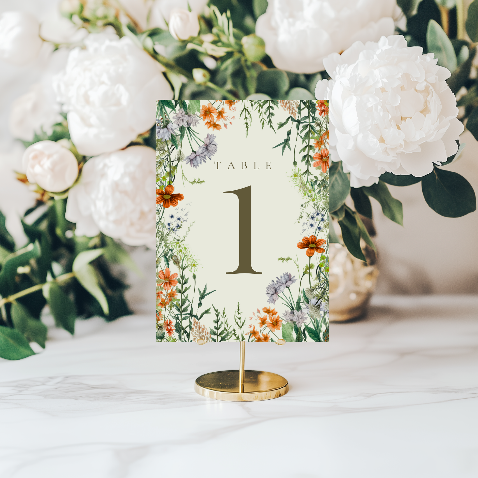 Green & Wildflower Table Numbers