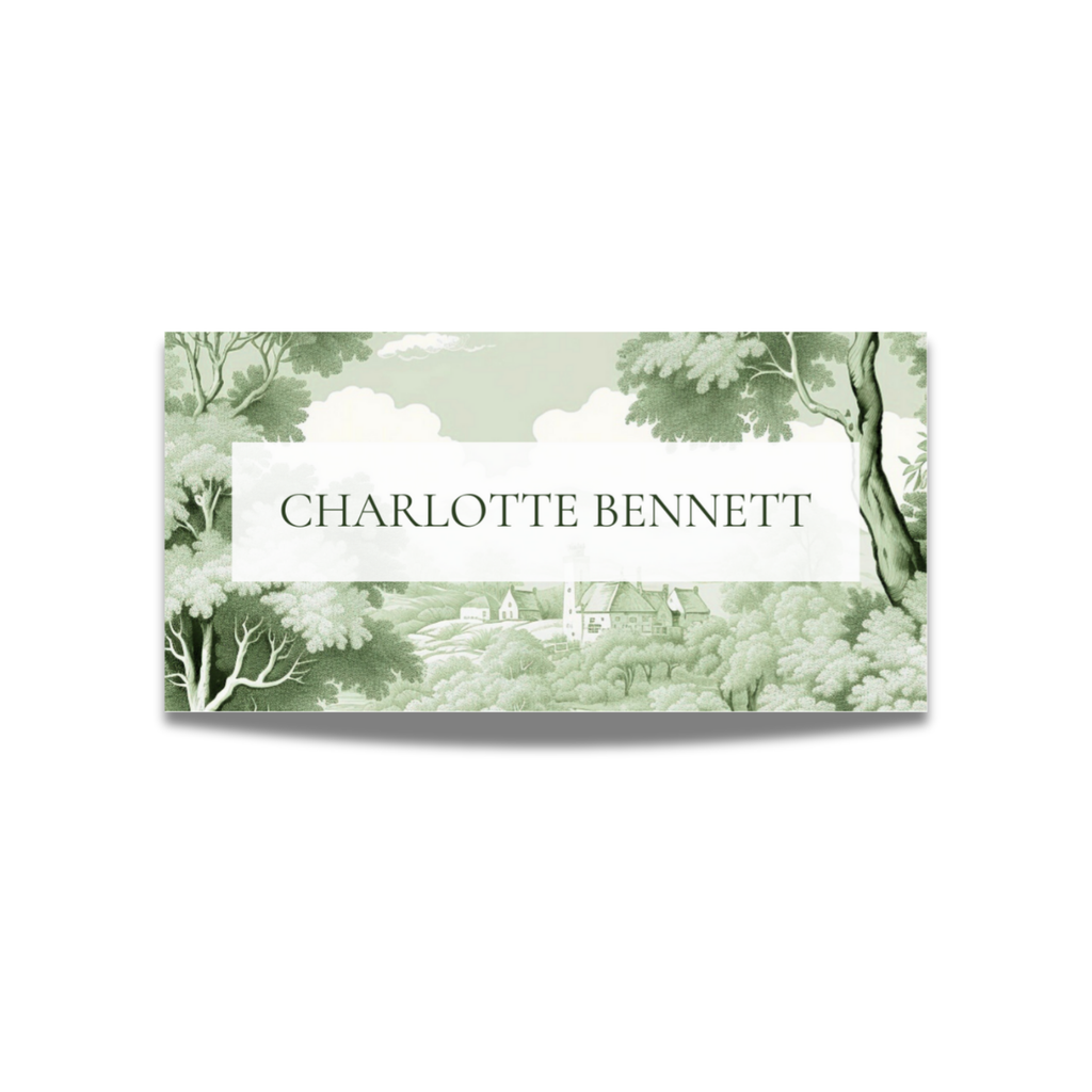 Green Toile Name Place Cards