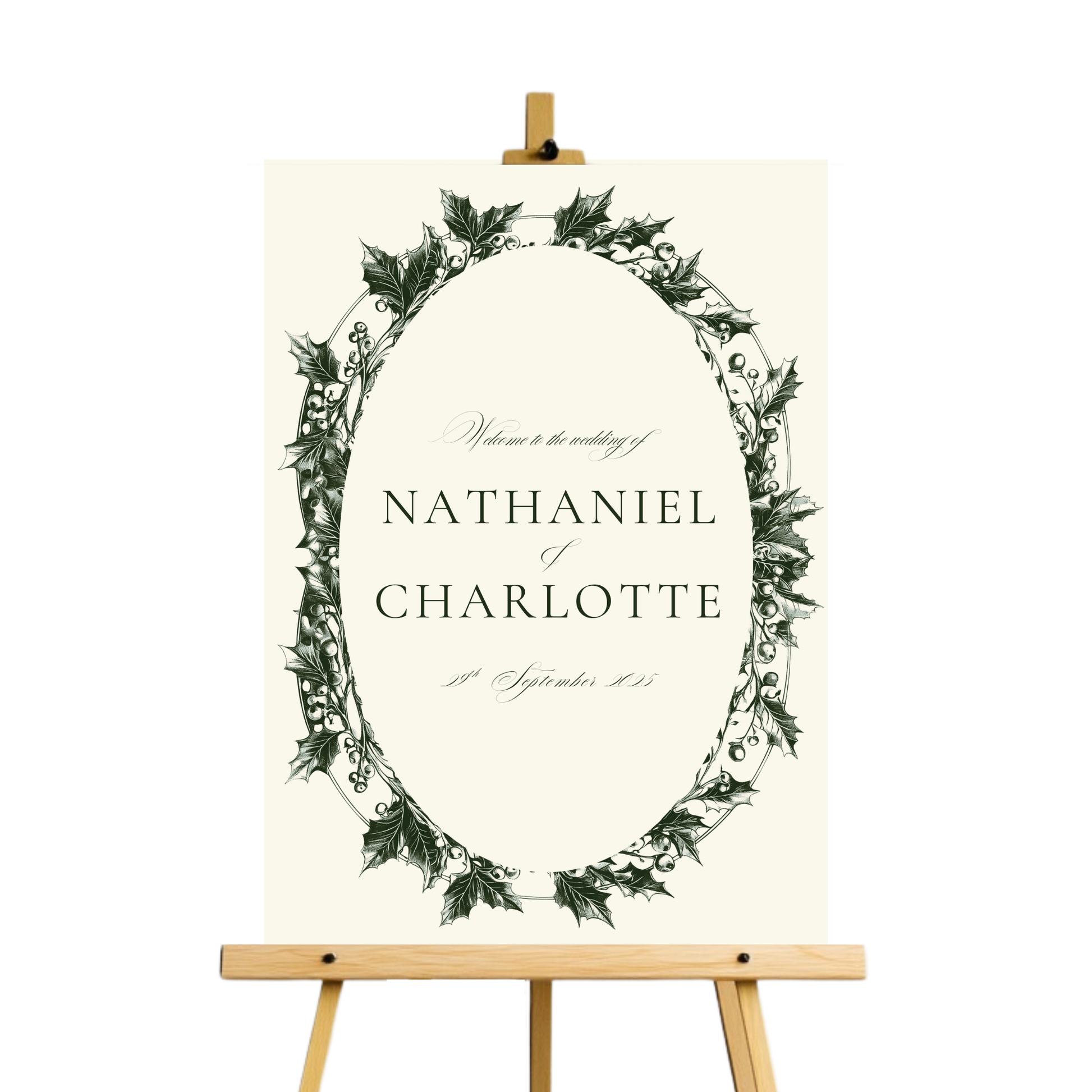 Green & Cream Holly Wreath Welcome Sign