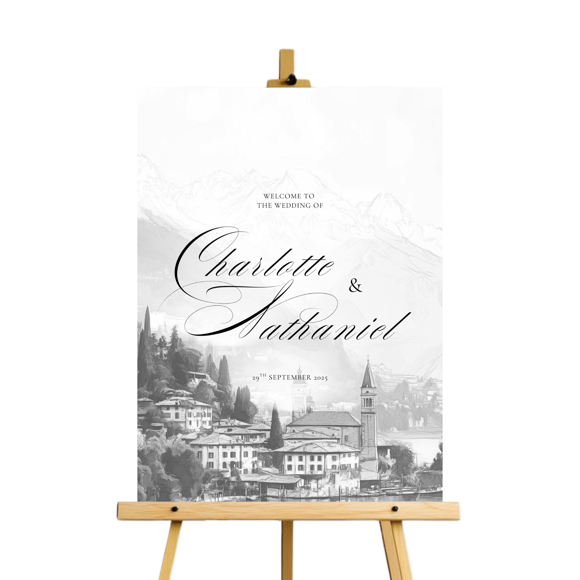 Monochrome Lake Como Welcome Sign
