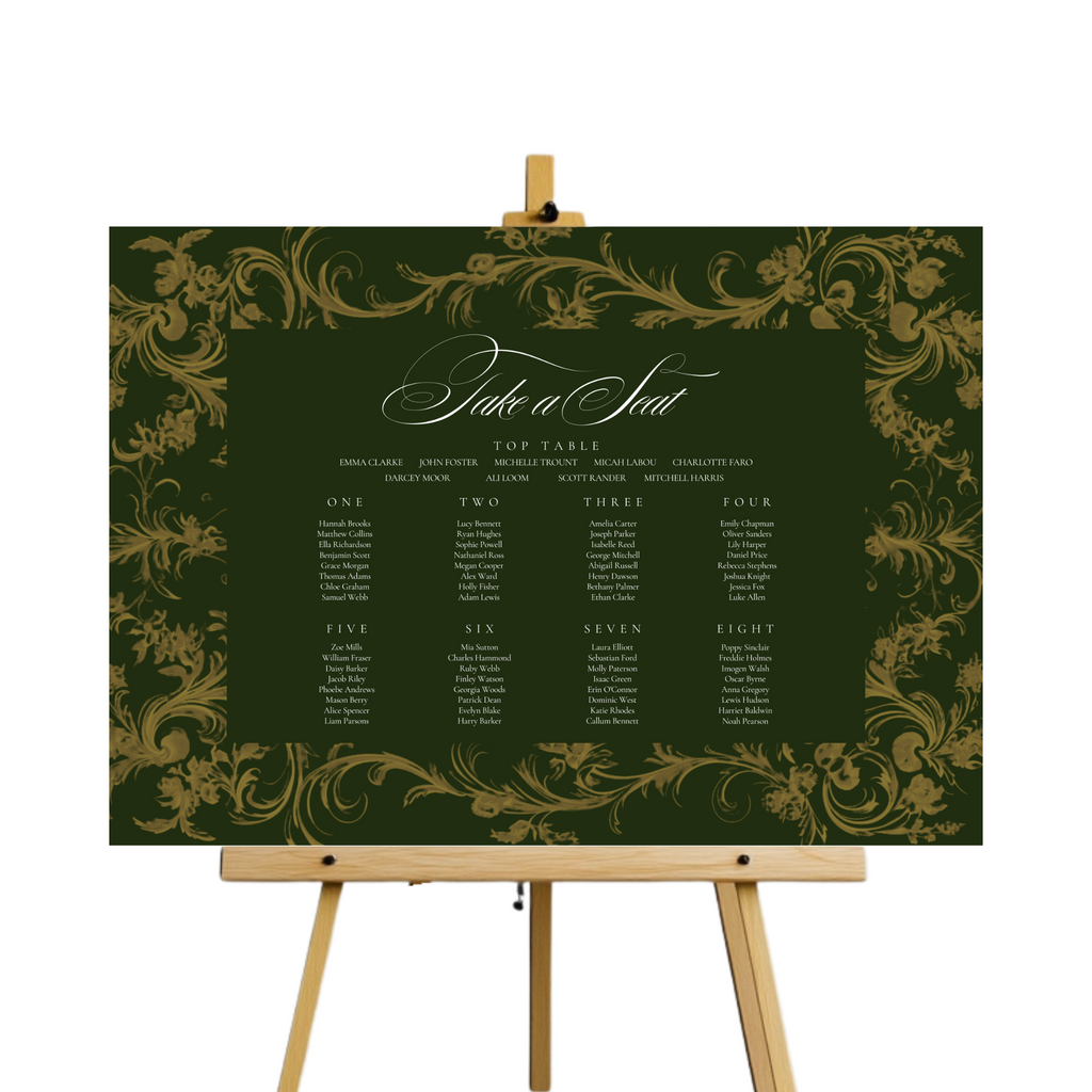 Green & Gold Rococo Frame Seating Plan Sign