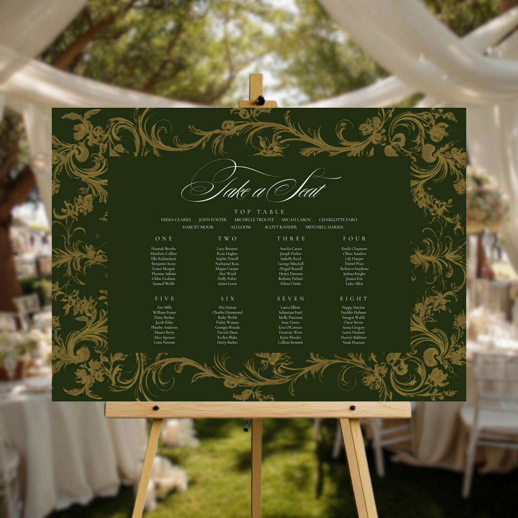 Green & Gold Rococo Frame Seating Plan Sign