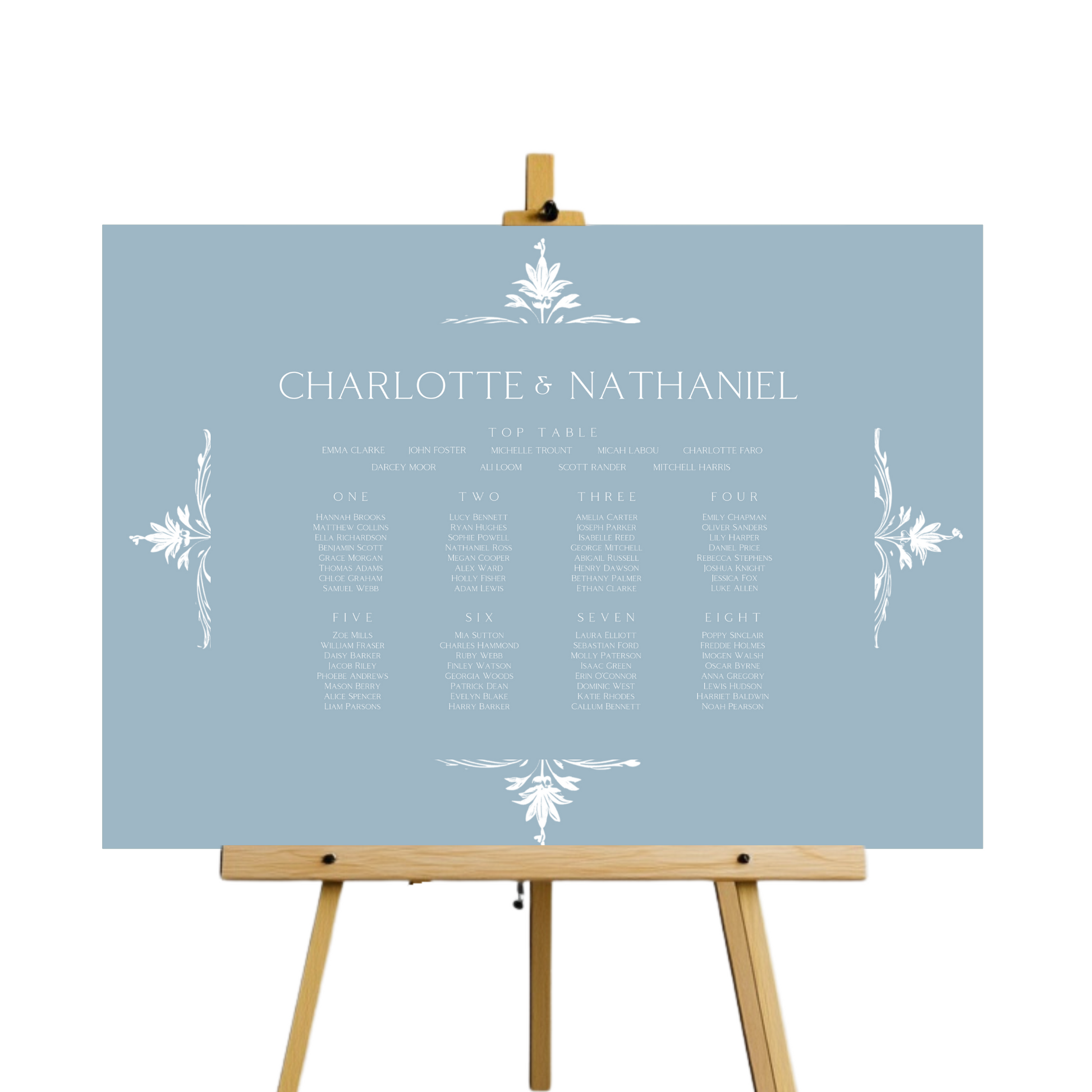 Illustrated Floral Arch Seating Plan Sign (Dusty Blue)