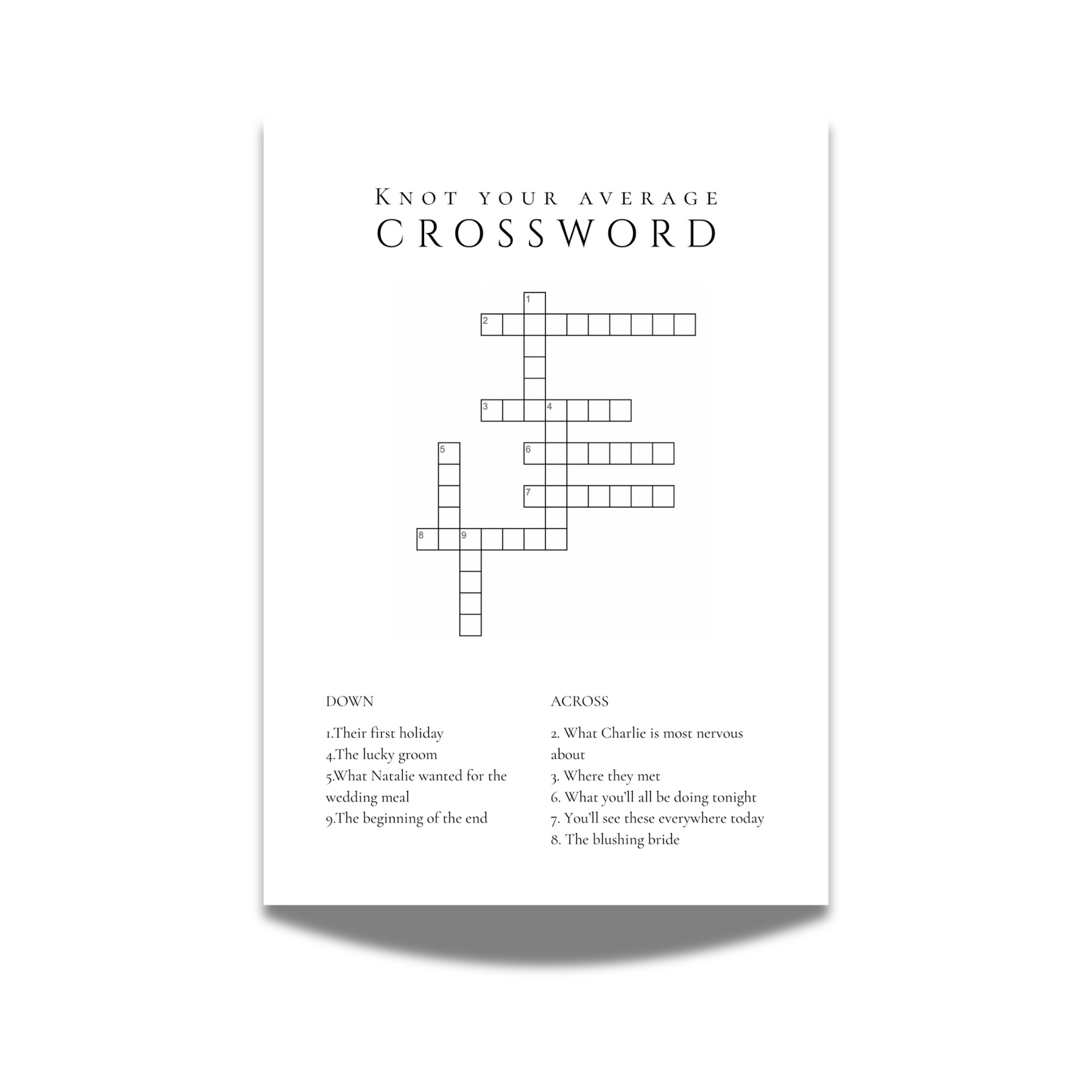 Personalised Wedding Crossword