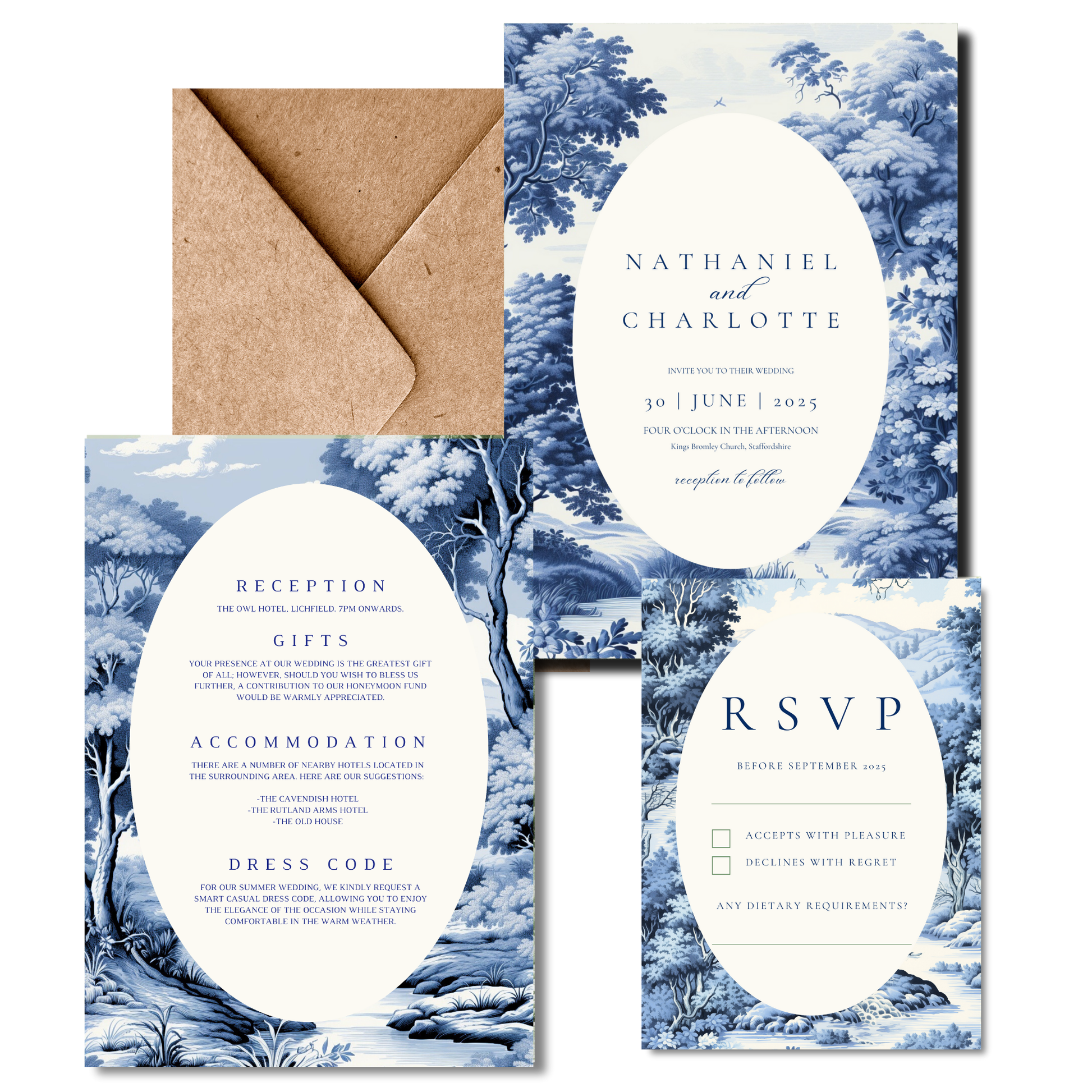Blue Toile Pattern Invite & RSVP