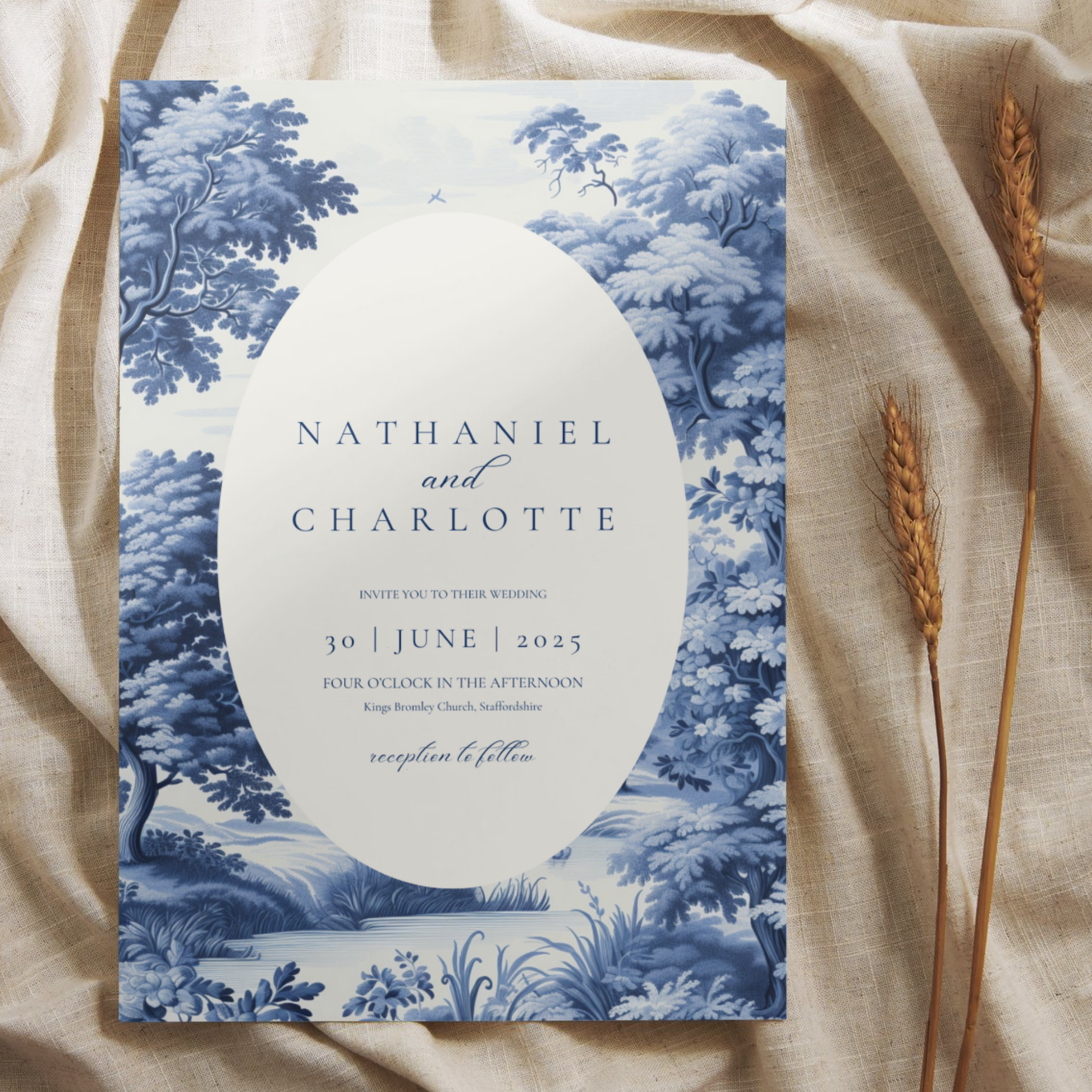 Blue Toile Pattern Invite & RSVP