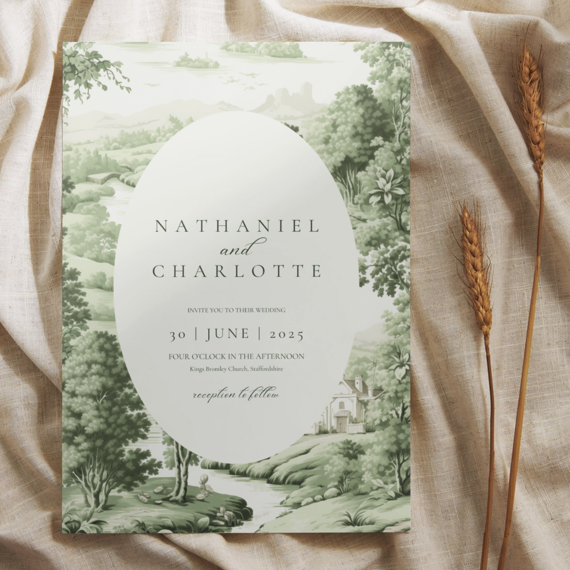 Green Toile Pattern Invite & RSVP