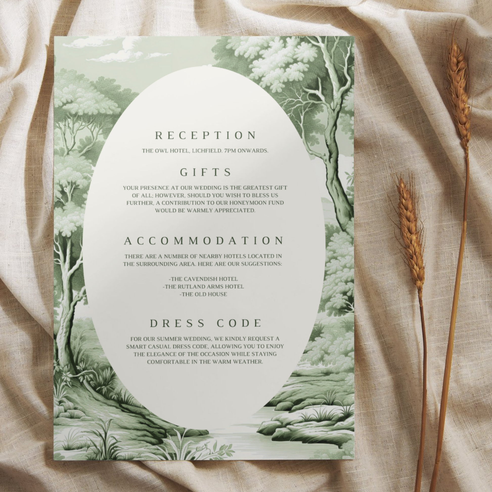 Green Toile Pattern Invite & RSVP