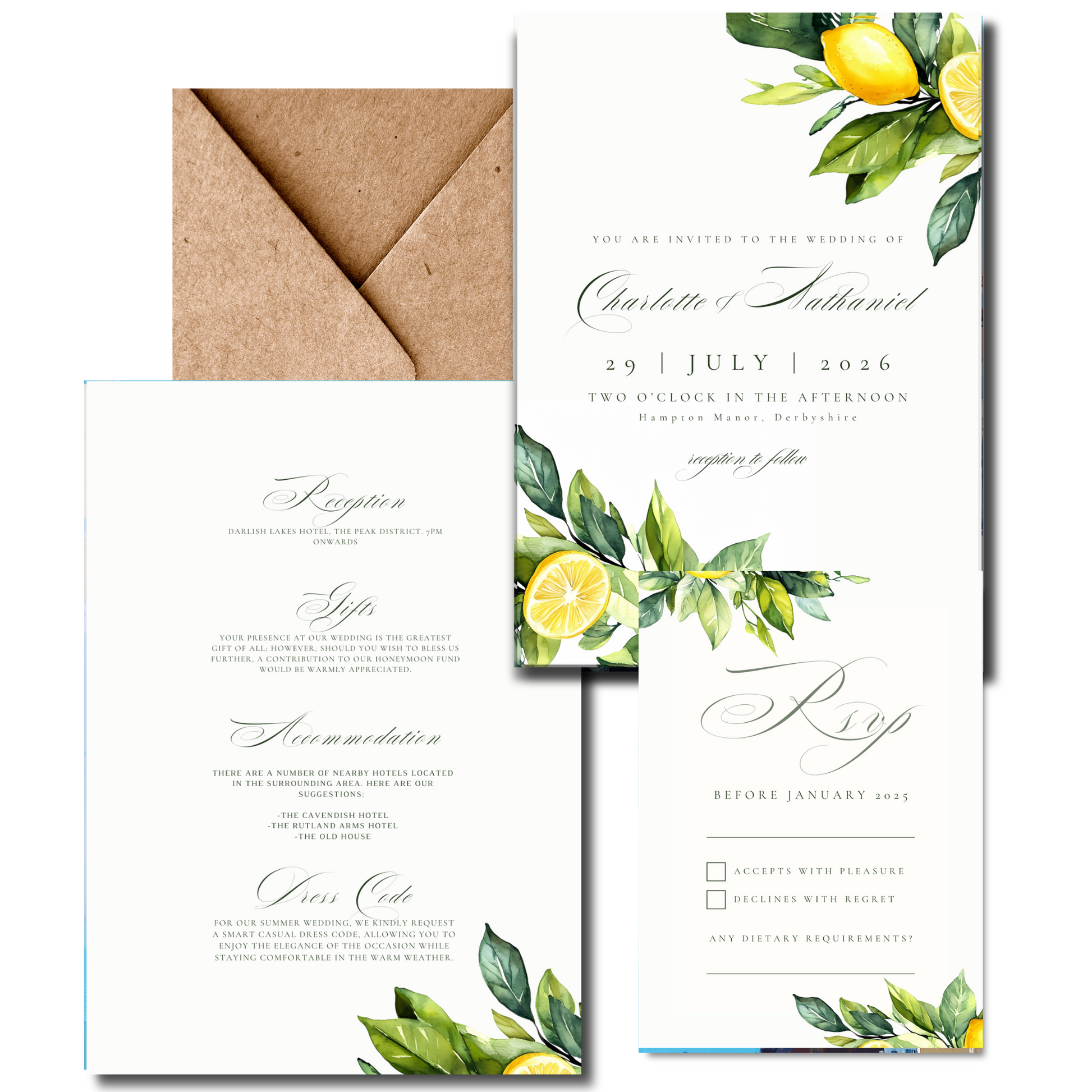 Lemons & Greenery Invite & RSVP