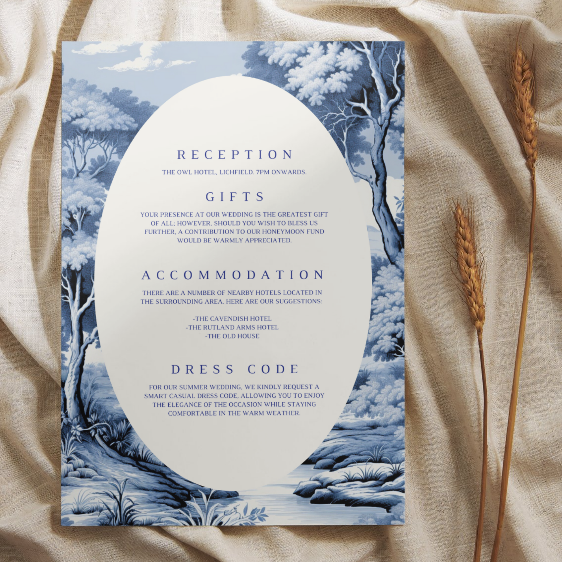Blue Toile Pattern Invite & RSVP