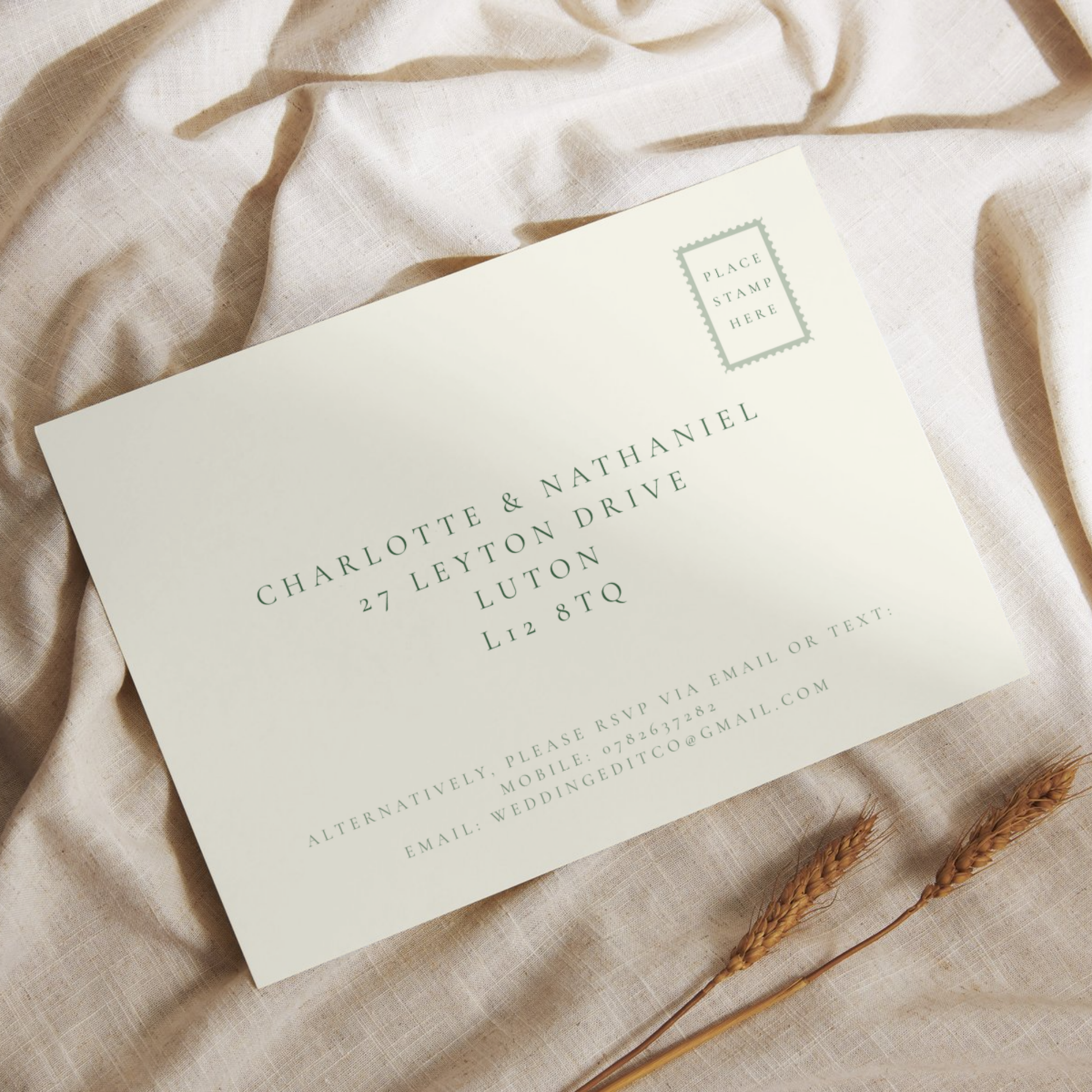 Green & Cream Holly Wreath Monogram Invite & RSVP