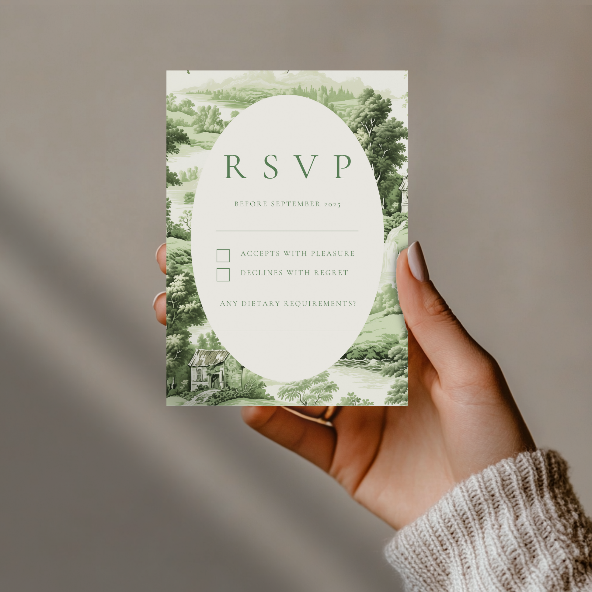 Green Toile Pattern Invite & RSVP